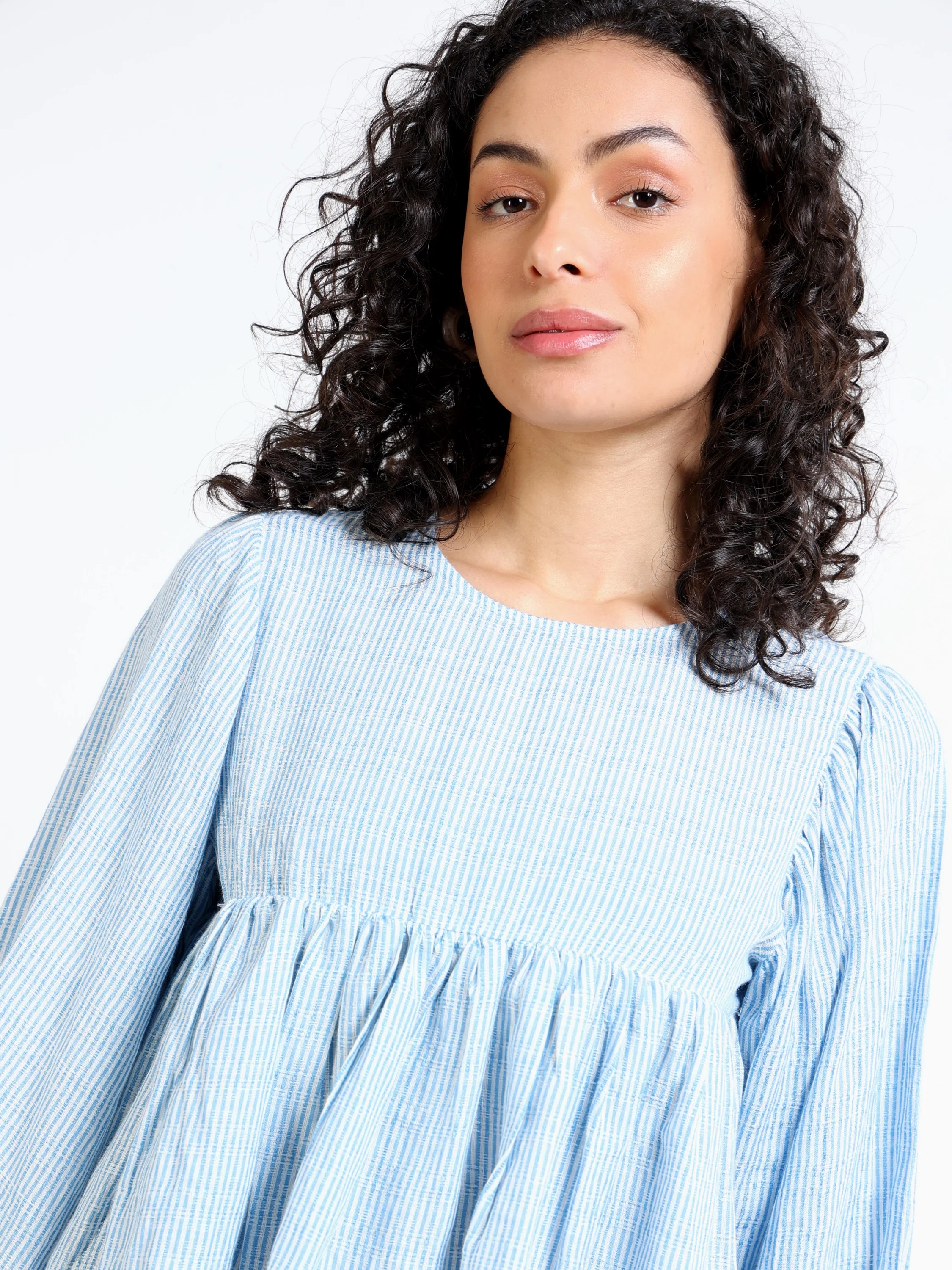 Women Blue Stripe Peplum Top - Image 3