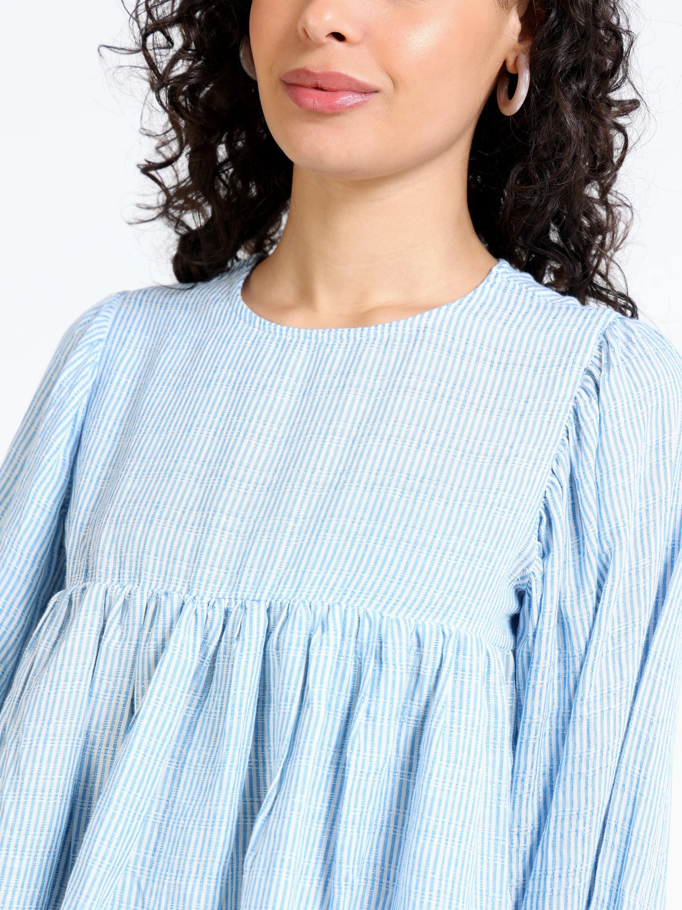 Women Blue Stripe Peplum Top - Image 7