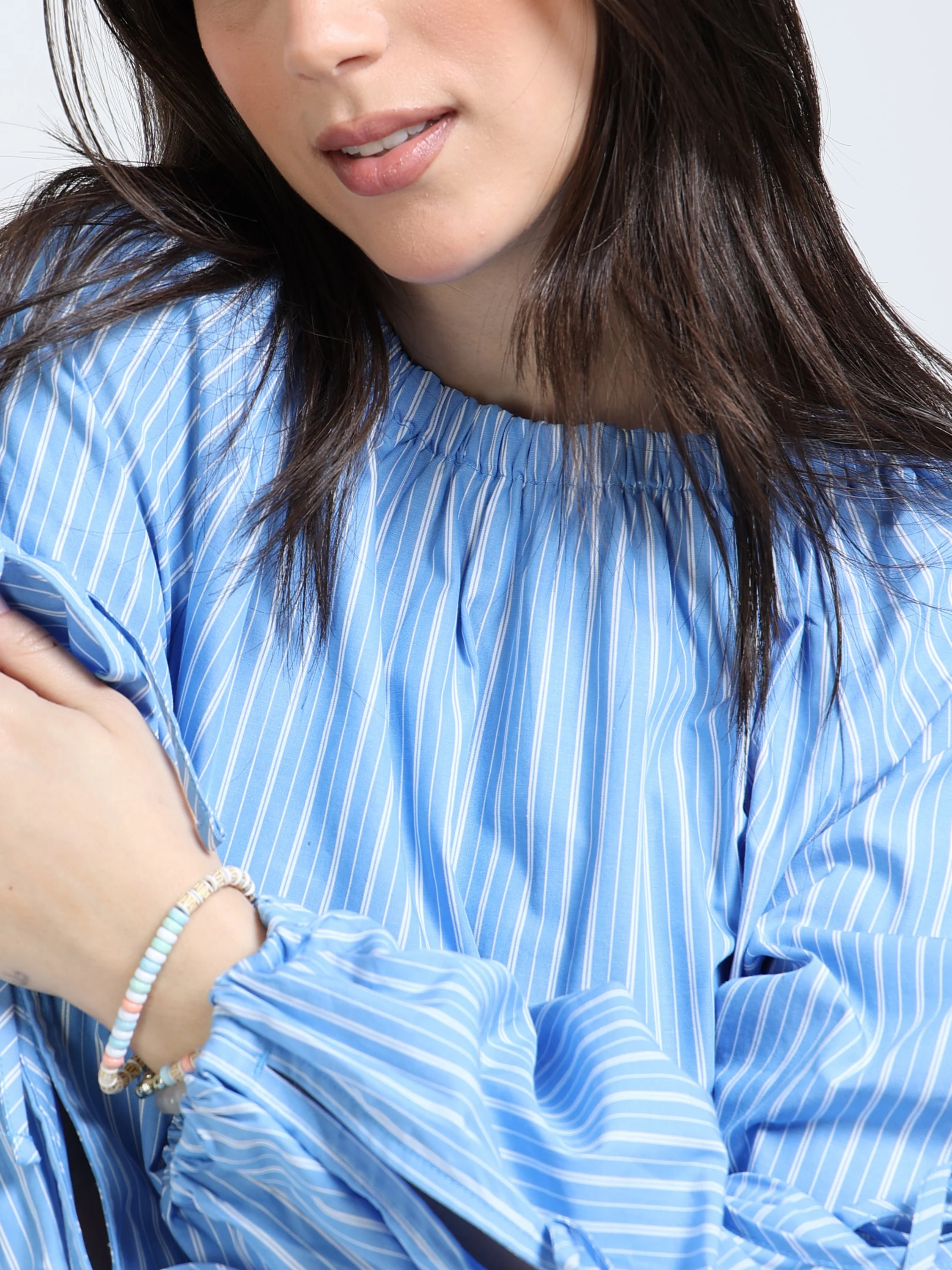 Women Blue Tie Up Sleeve Top - Image 5