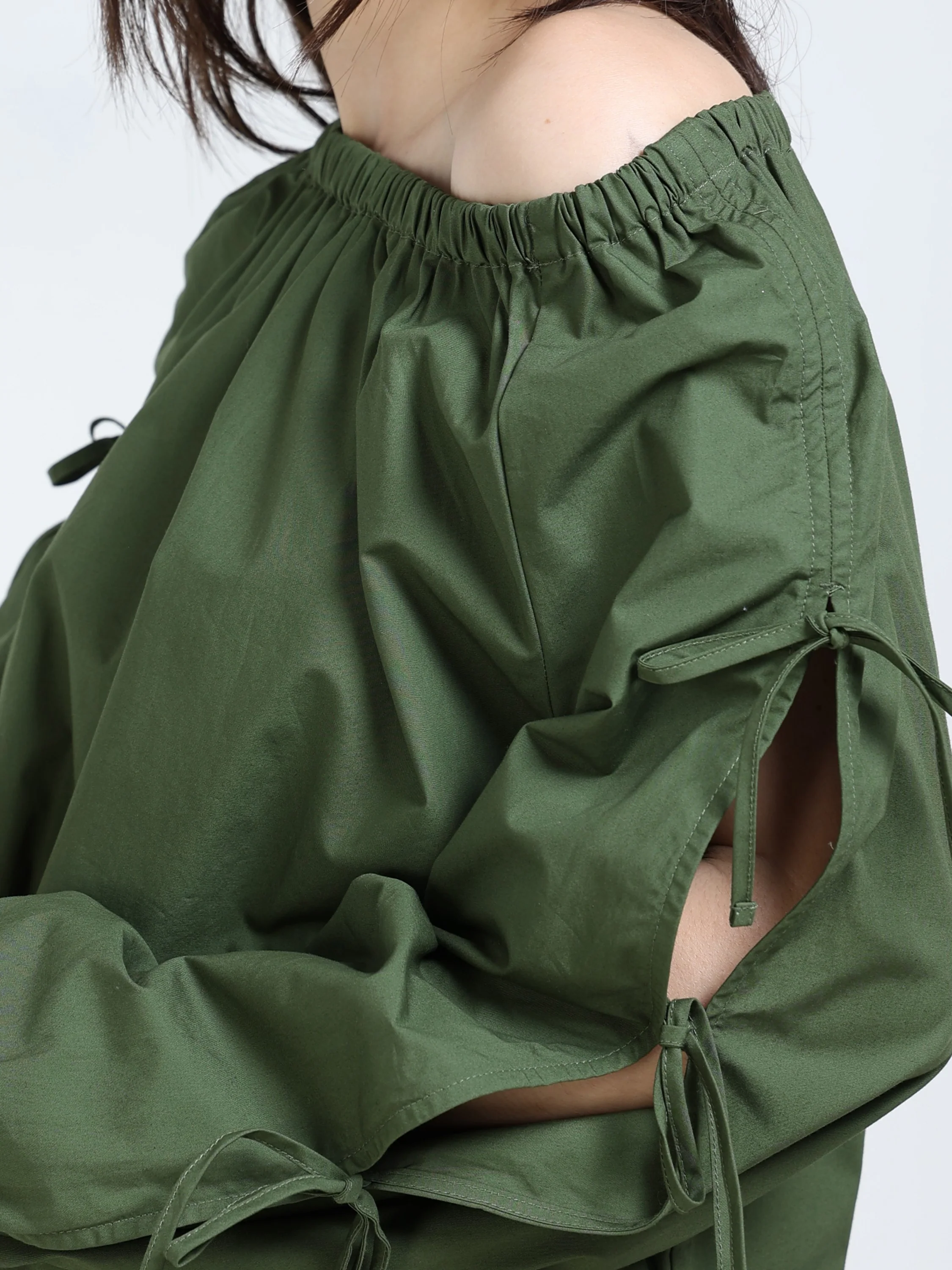 Women Green Tie Up Sleeve Top - Image 5