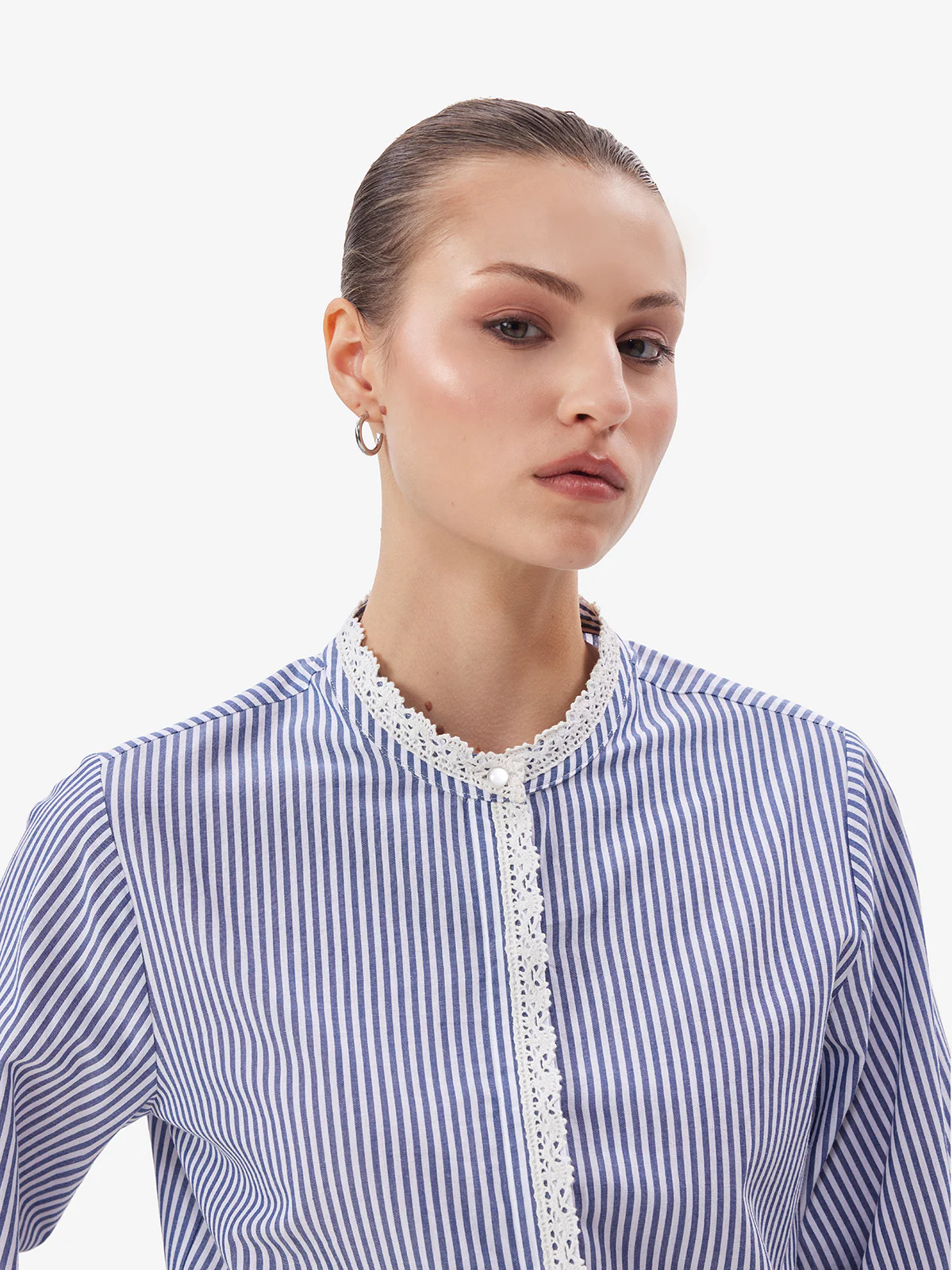 Women Blue Striped Button-Down Shirt - Image 2