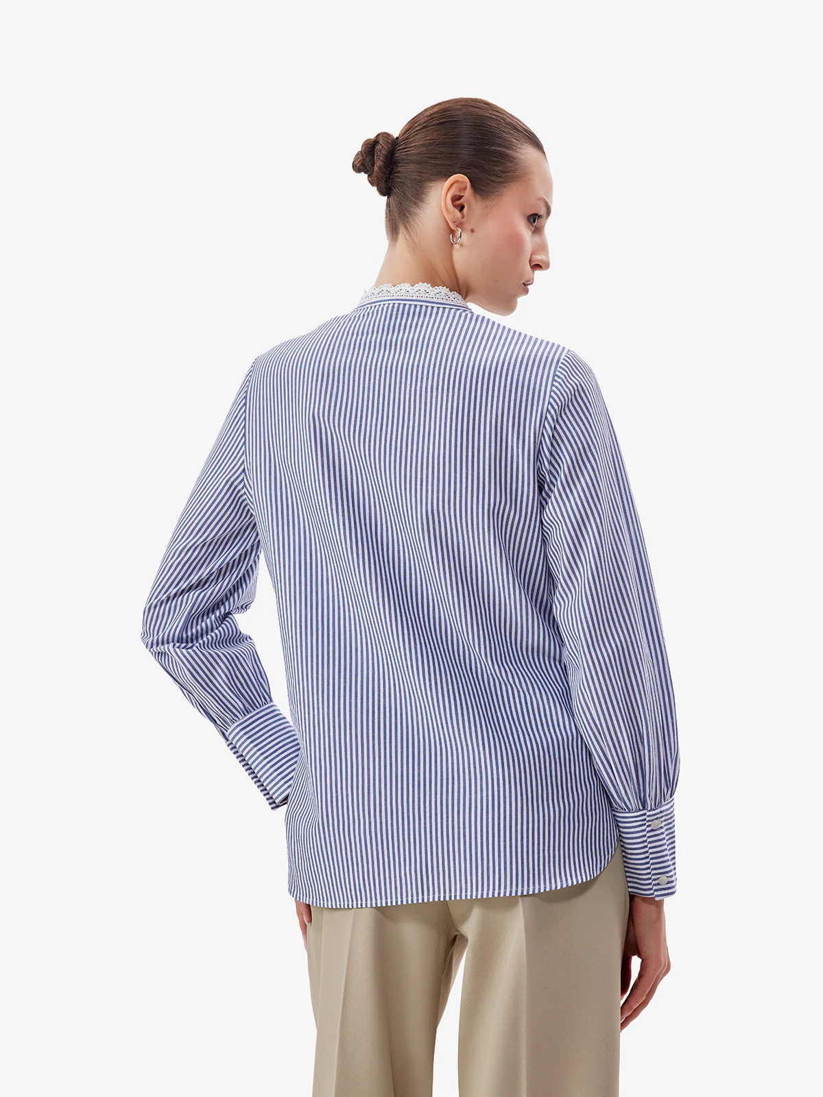 Women Blue Striped Button-Down Shirt - Image 3