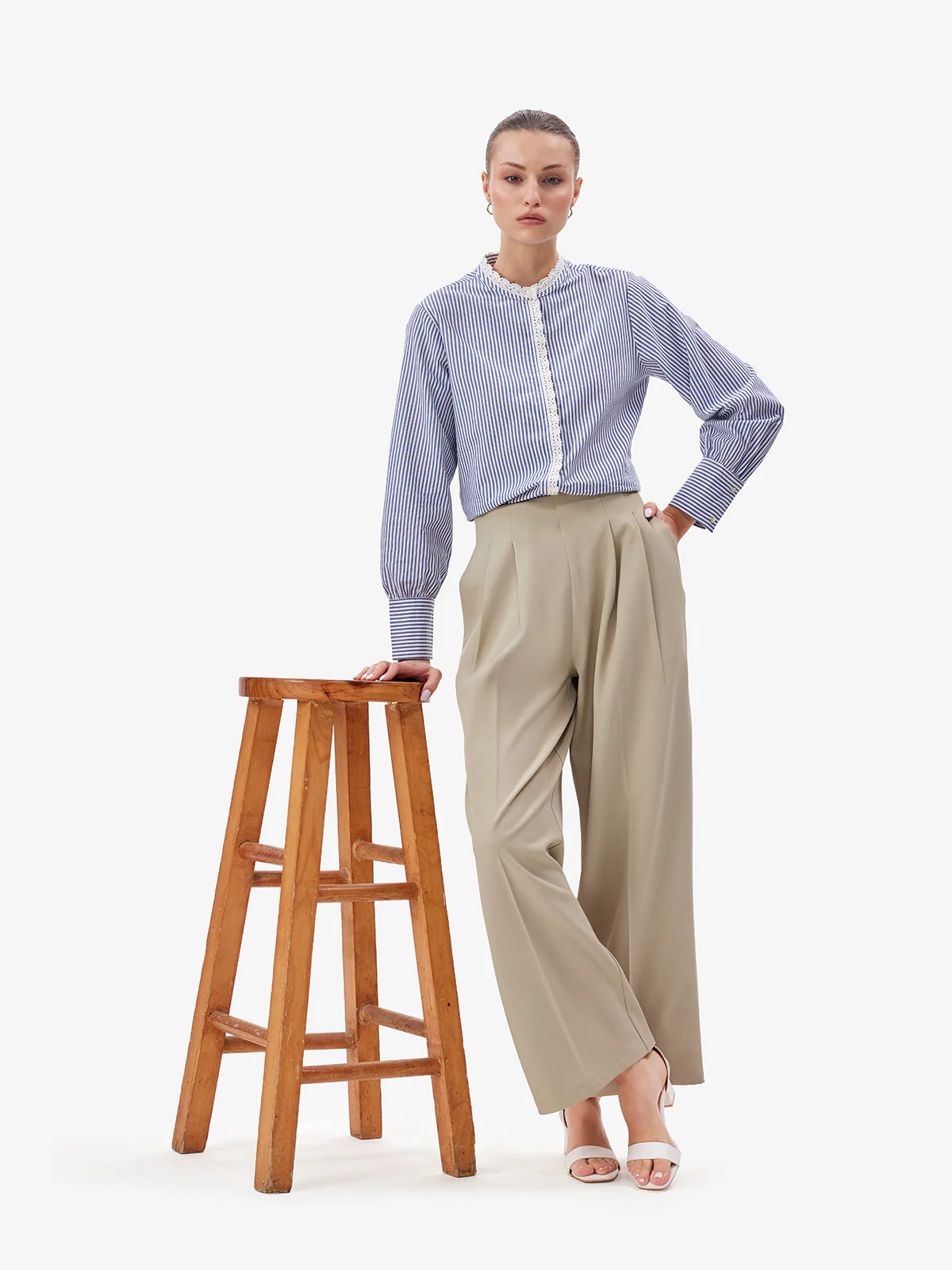 Women Blue Striped Button-Down Shirt - Image 4
