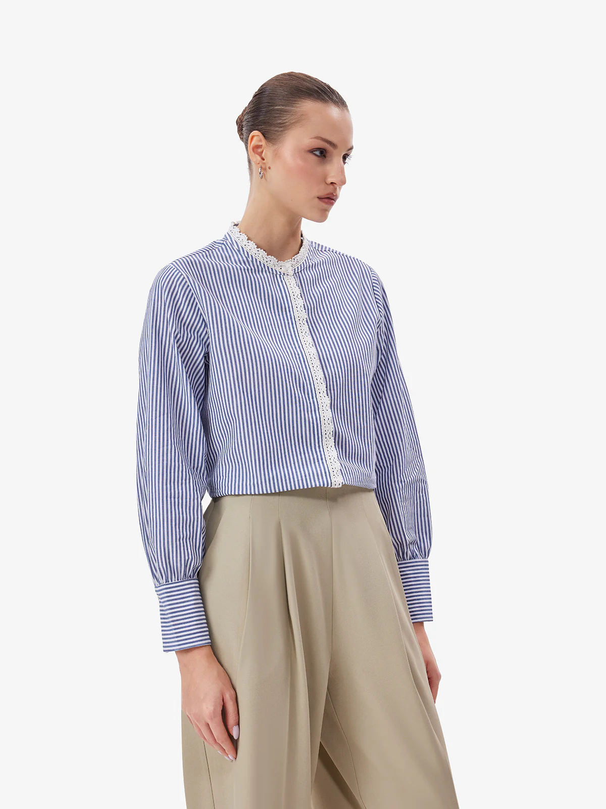 Women Blue Striped Button-Down Shirt - Image 5