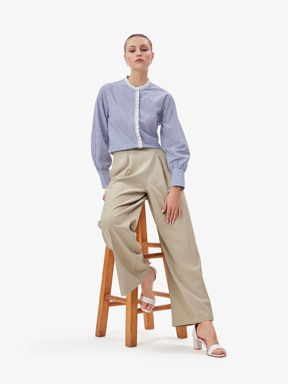 Women Blue Striped Button-Down Shirt - Image 6