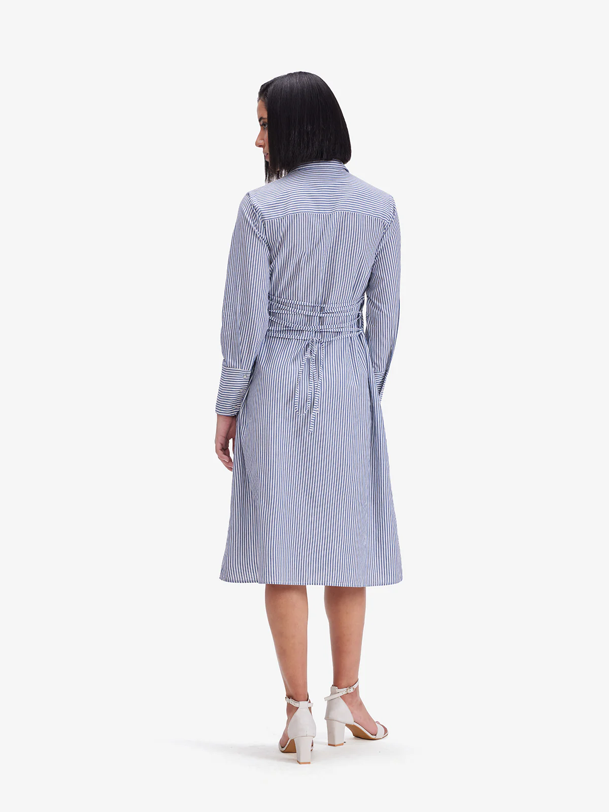 Women Blue Striped Tie-Back Shirt Dress - Image 2