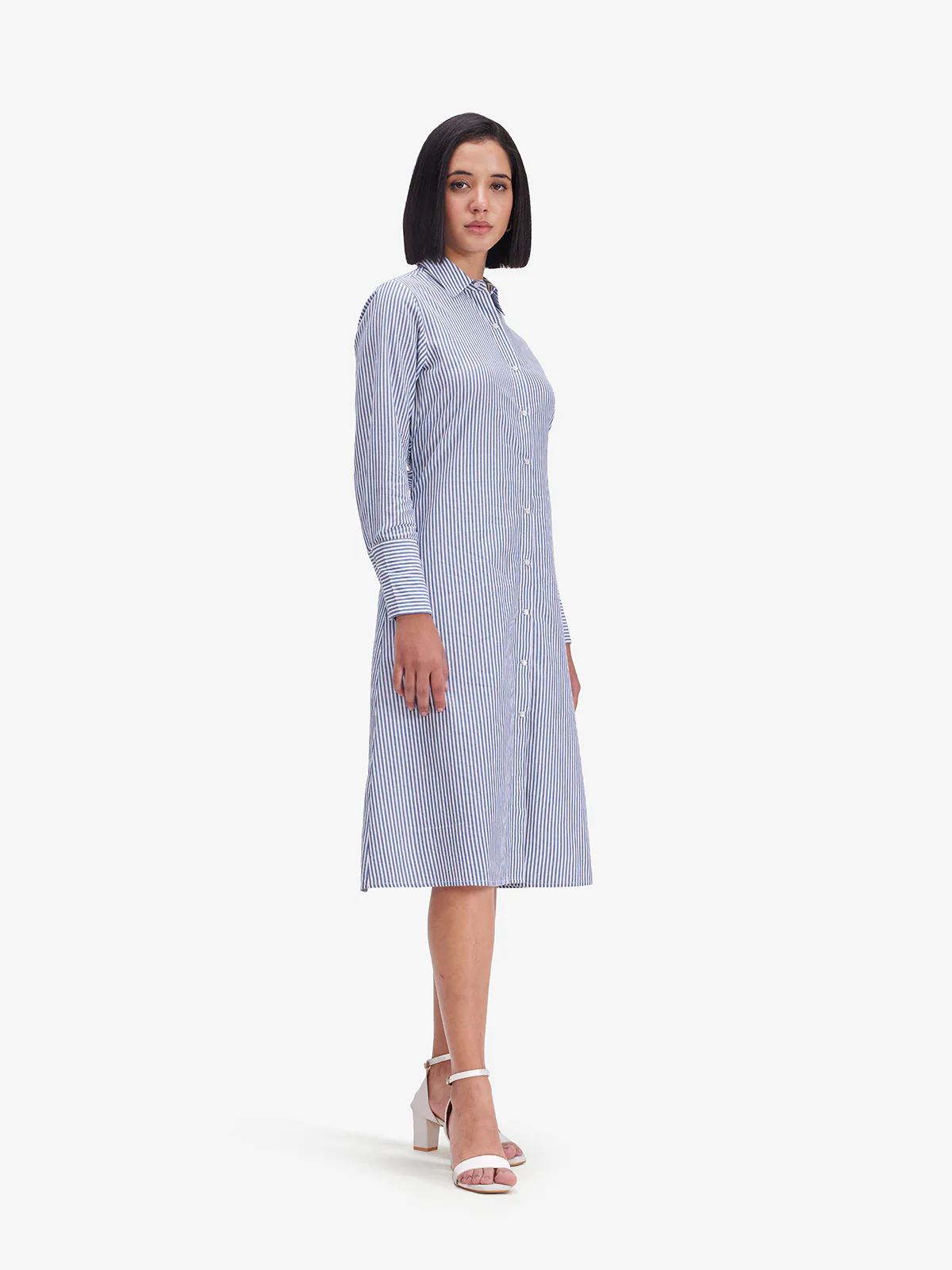Women Blue Striped Tie-Back Shirt Dress - Image 3