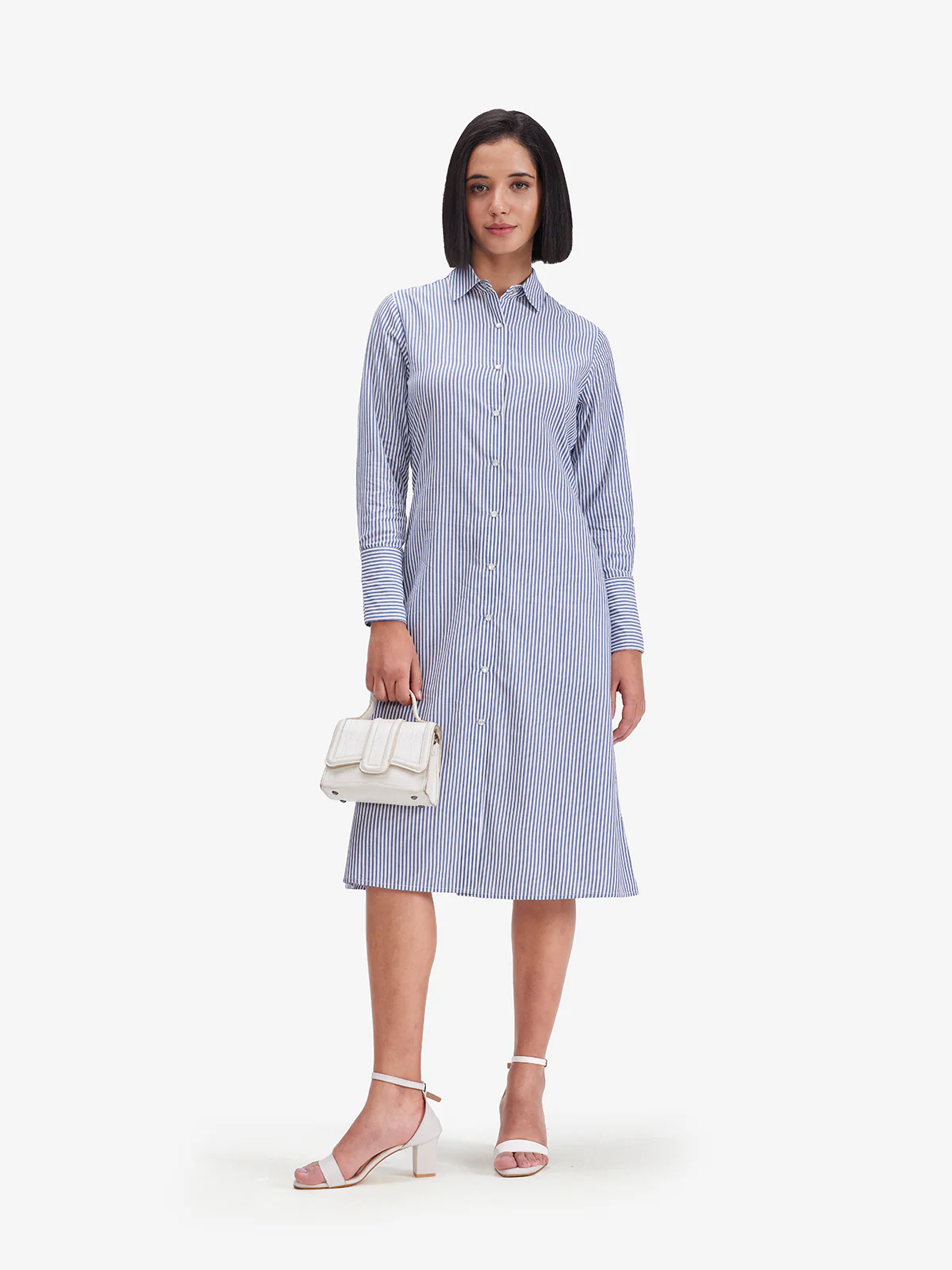 Women Blue Striped Tie-Back Shirt Dress - Image 5