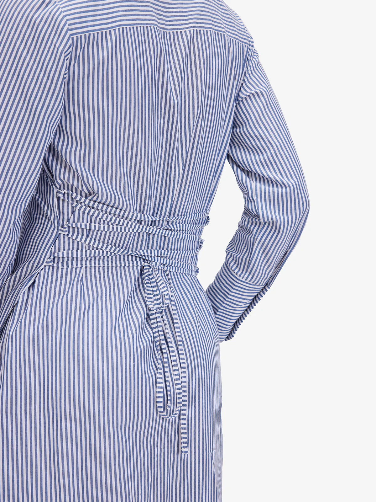 Women Blue Striped Tie-Back Shirt Dress - Image 6