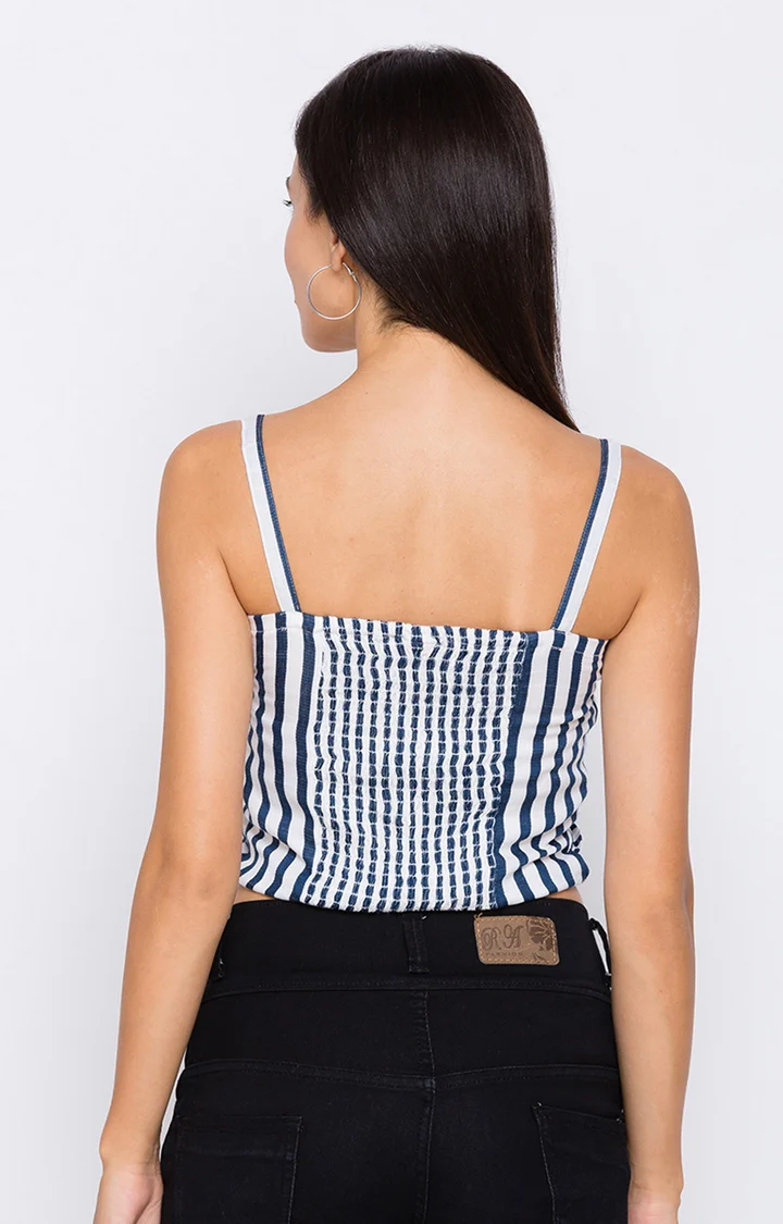 Women Blue Striped Crop Top - Image 4