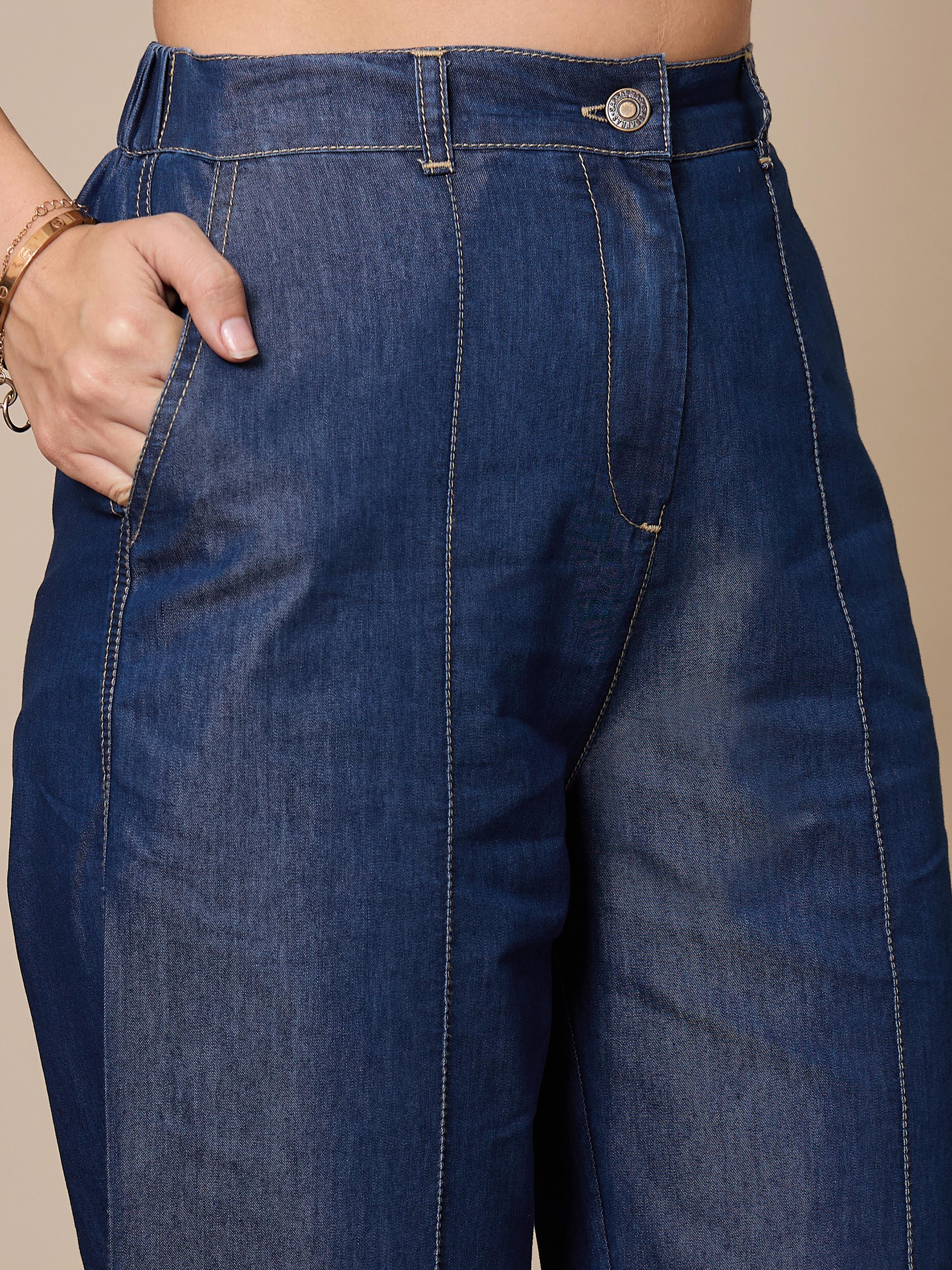 Women Blue Tencel Vest Top With Pants - Image 3