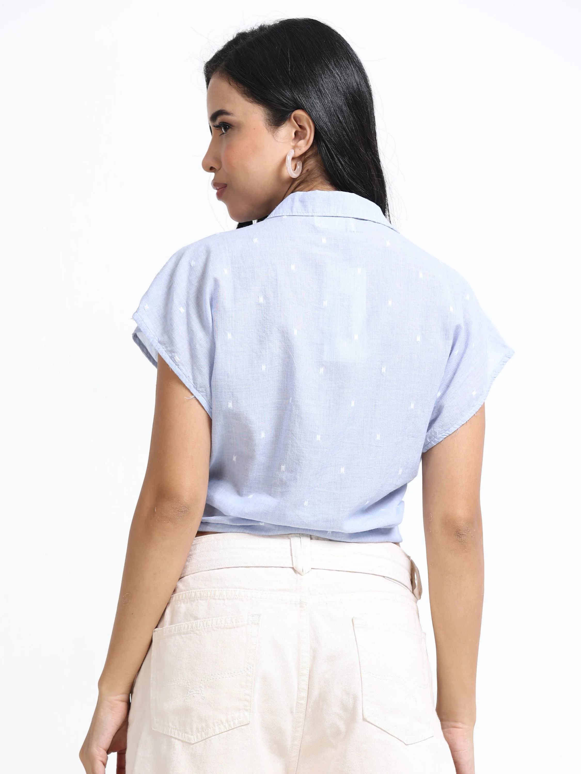 Women Tie Knot Short Sleeve Shirt - Image 2