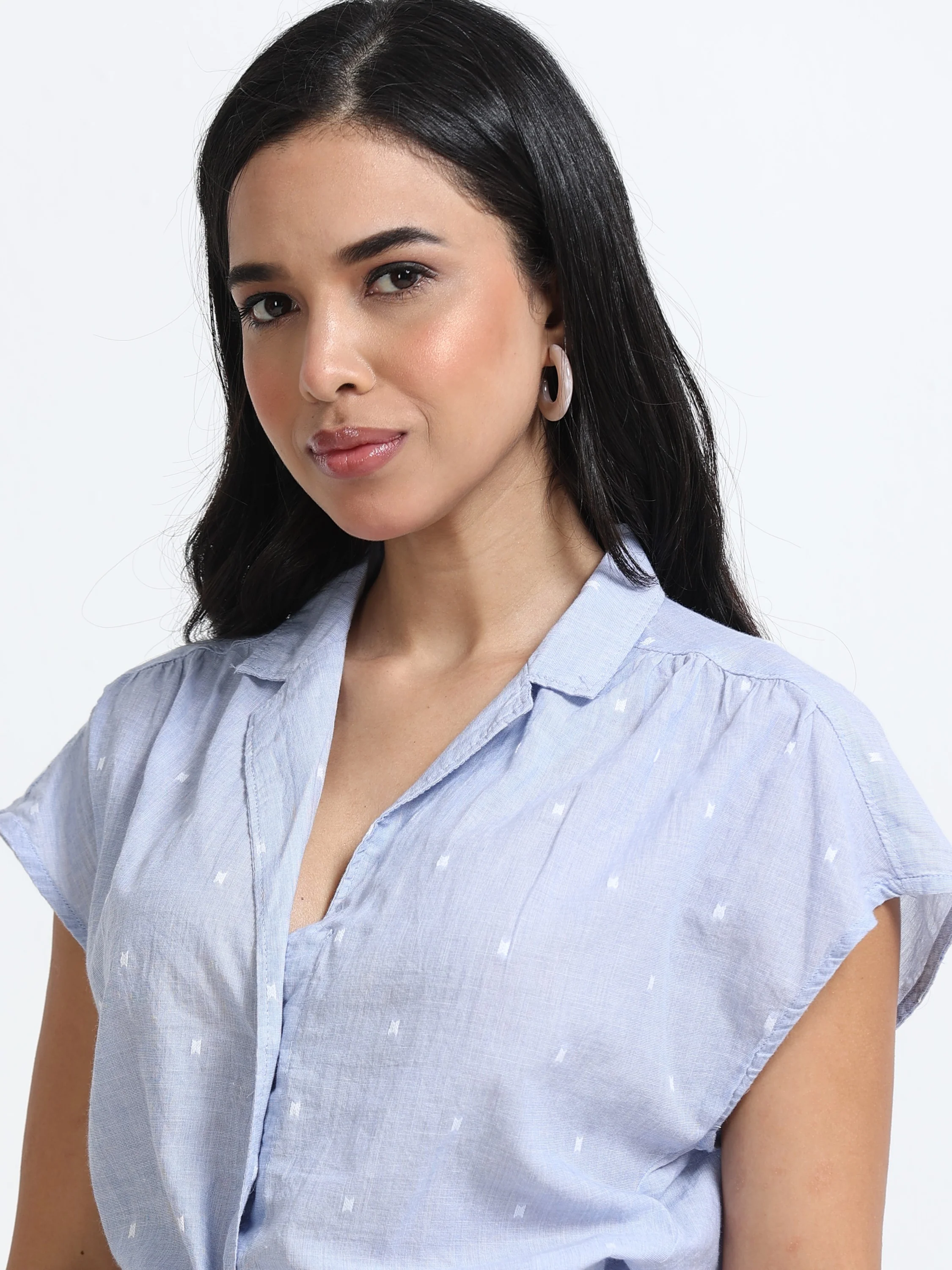 Women Tie Knot Short Sleeve Shirt - Image 4