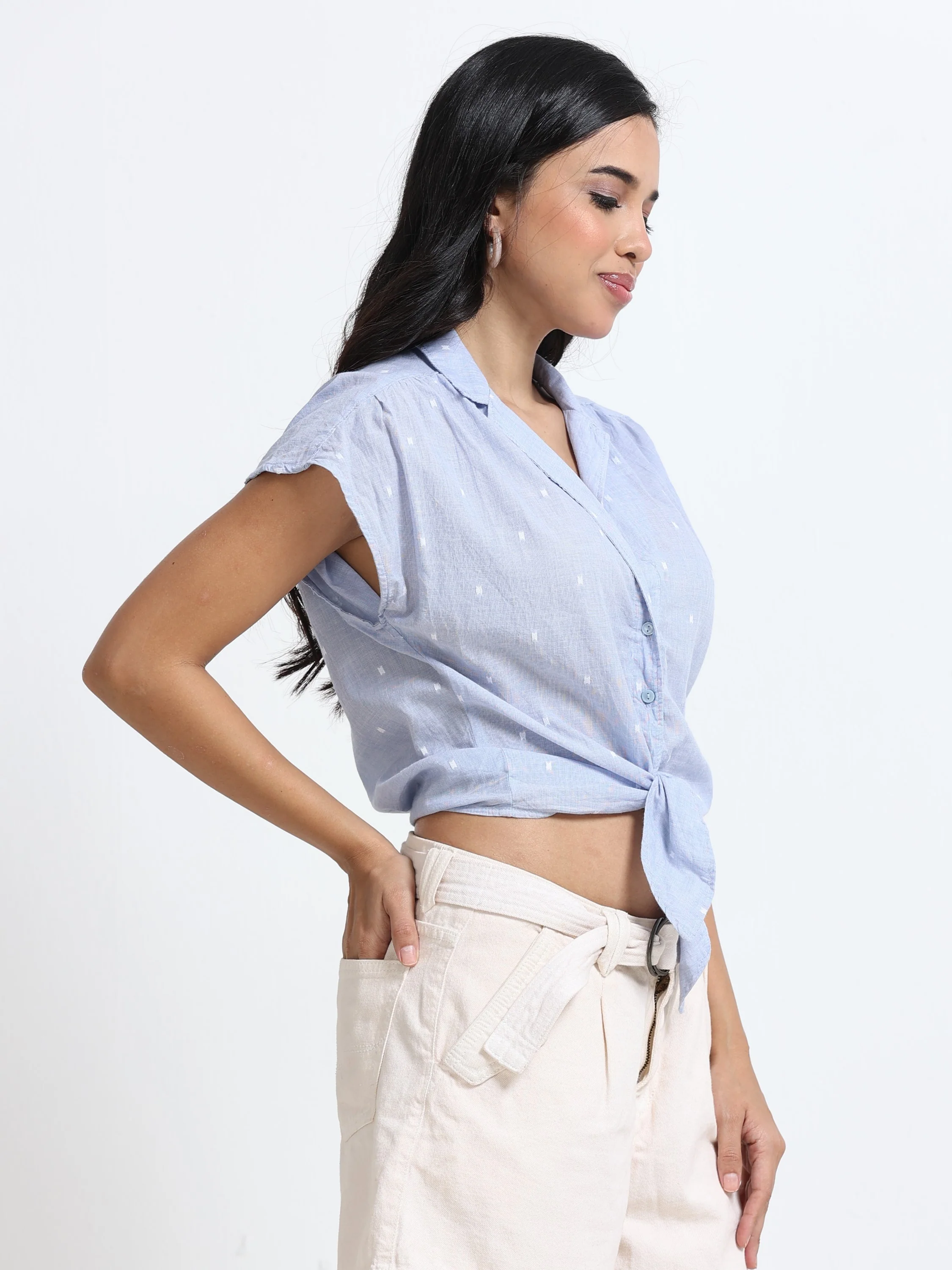 Women Tie Knot Short Sleeve Shirt - Image 6