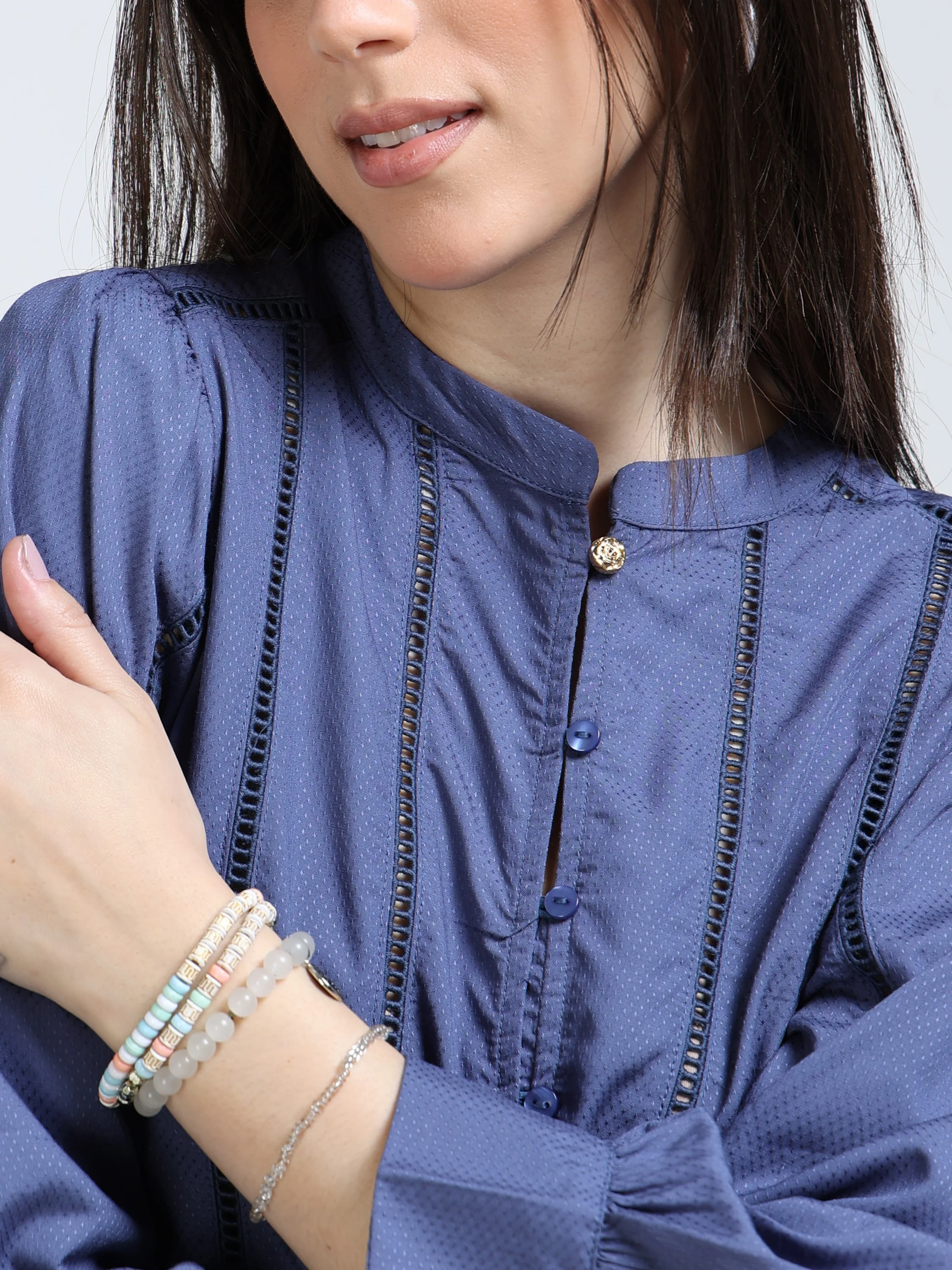 Women Blue Lace Insert Top - Image 3