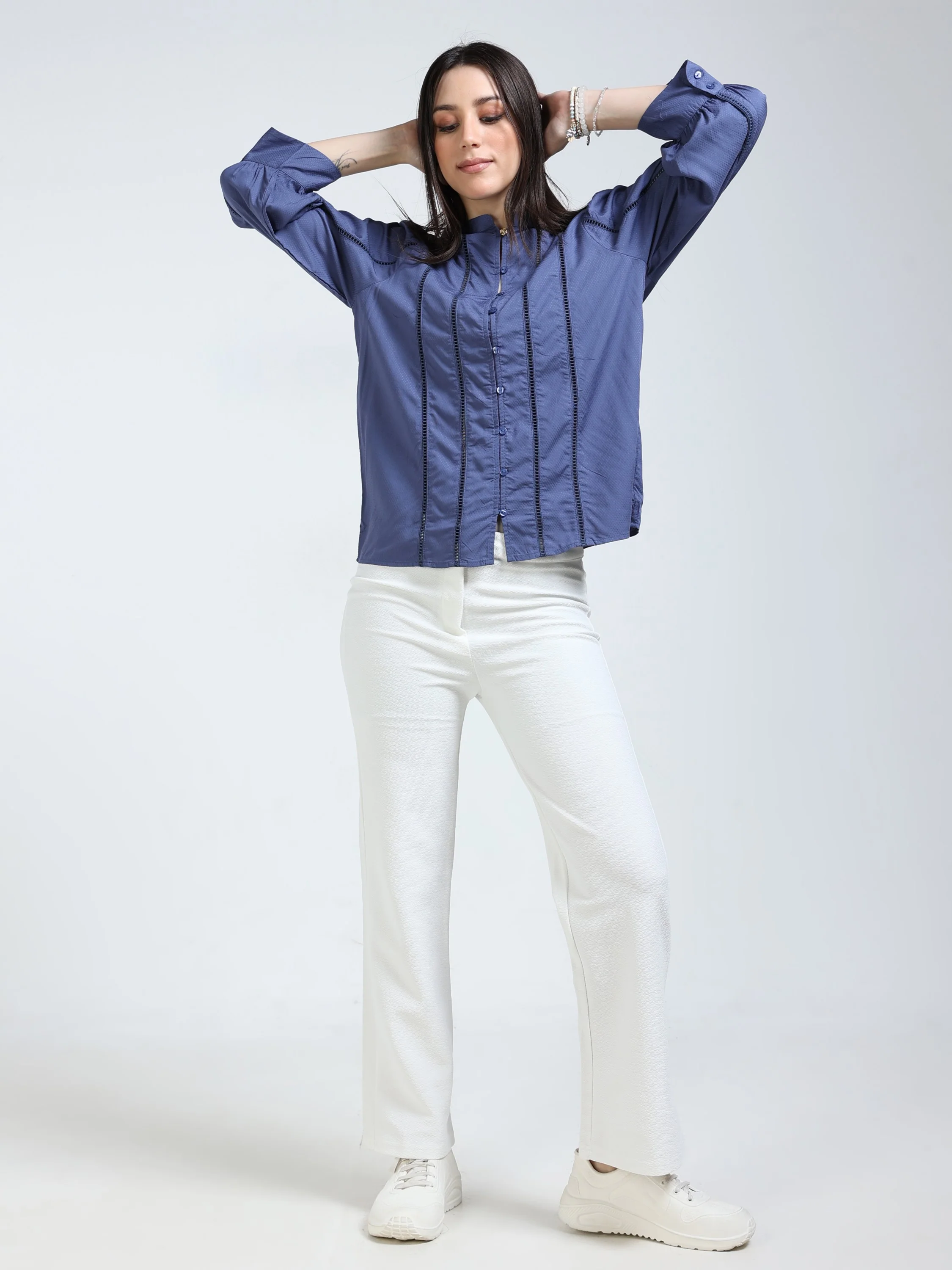 Women Blue Lace Insert Top - Image 6