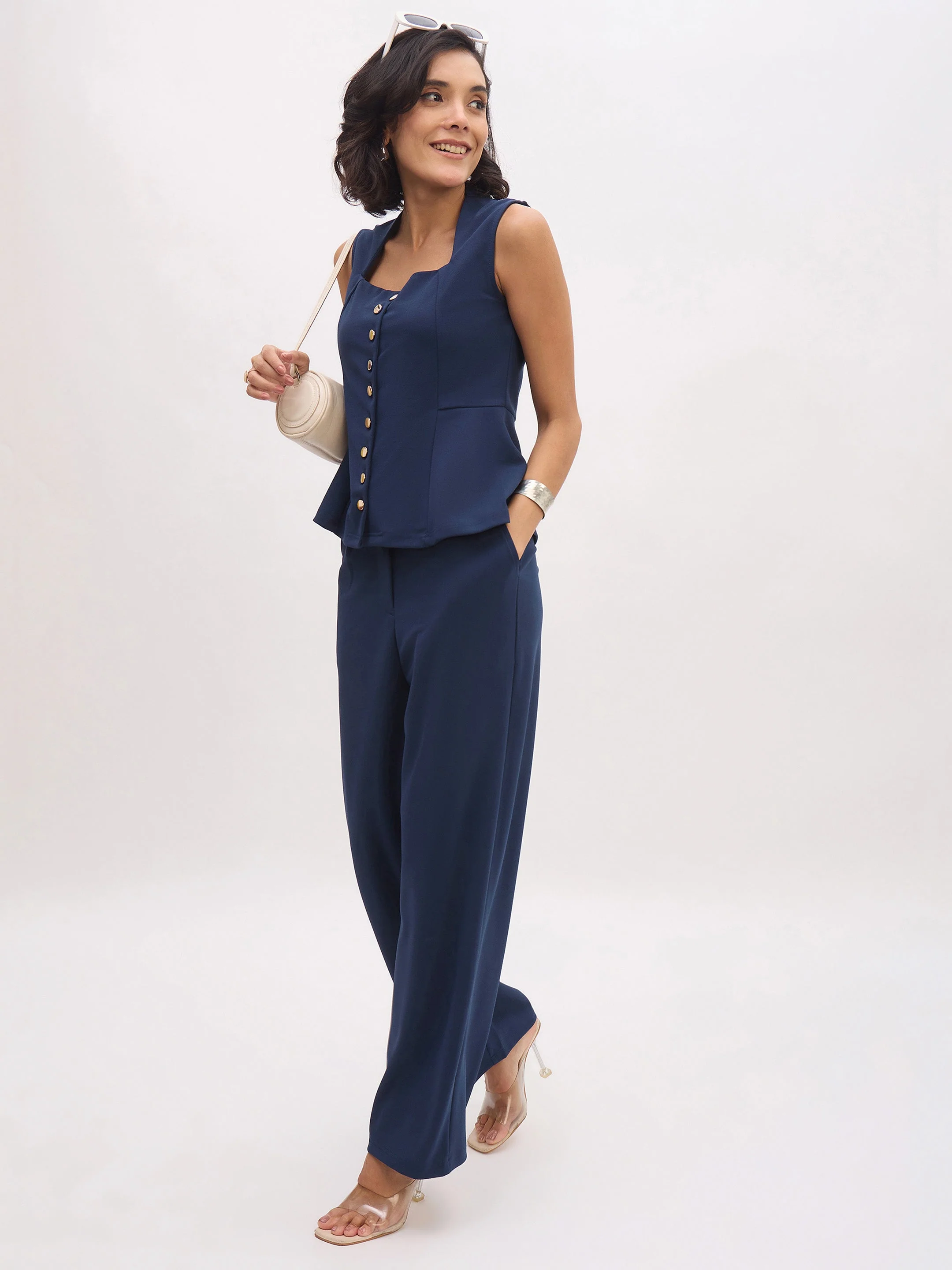 Women Blue Top With Cross Pocket Pants - Image 3
