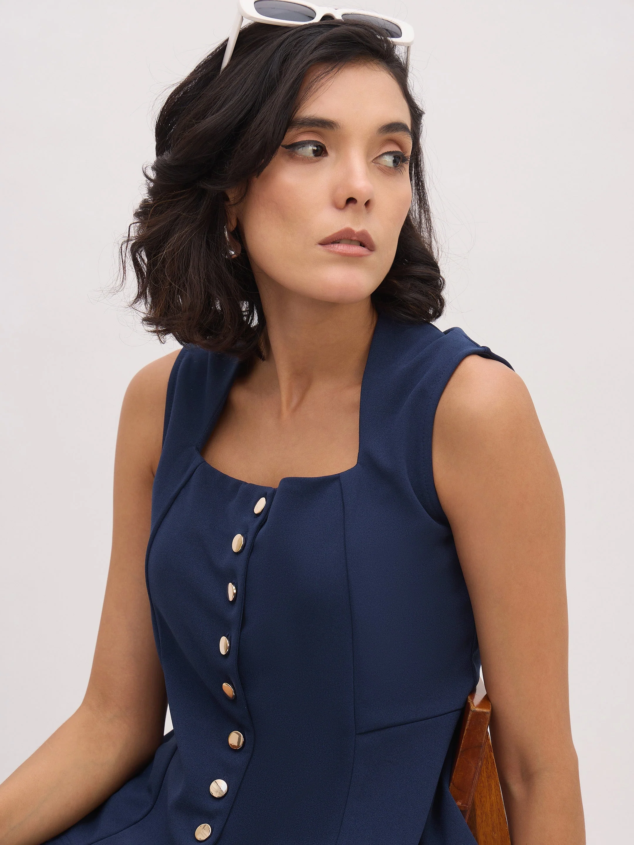 Women Blue Top With Cross Pocket Pants - Image 4