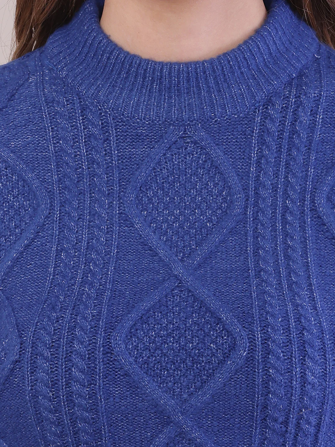 Women Blue Viscose Cable Knit Full Sleeve Sweater - Image 5