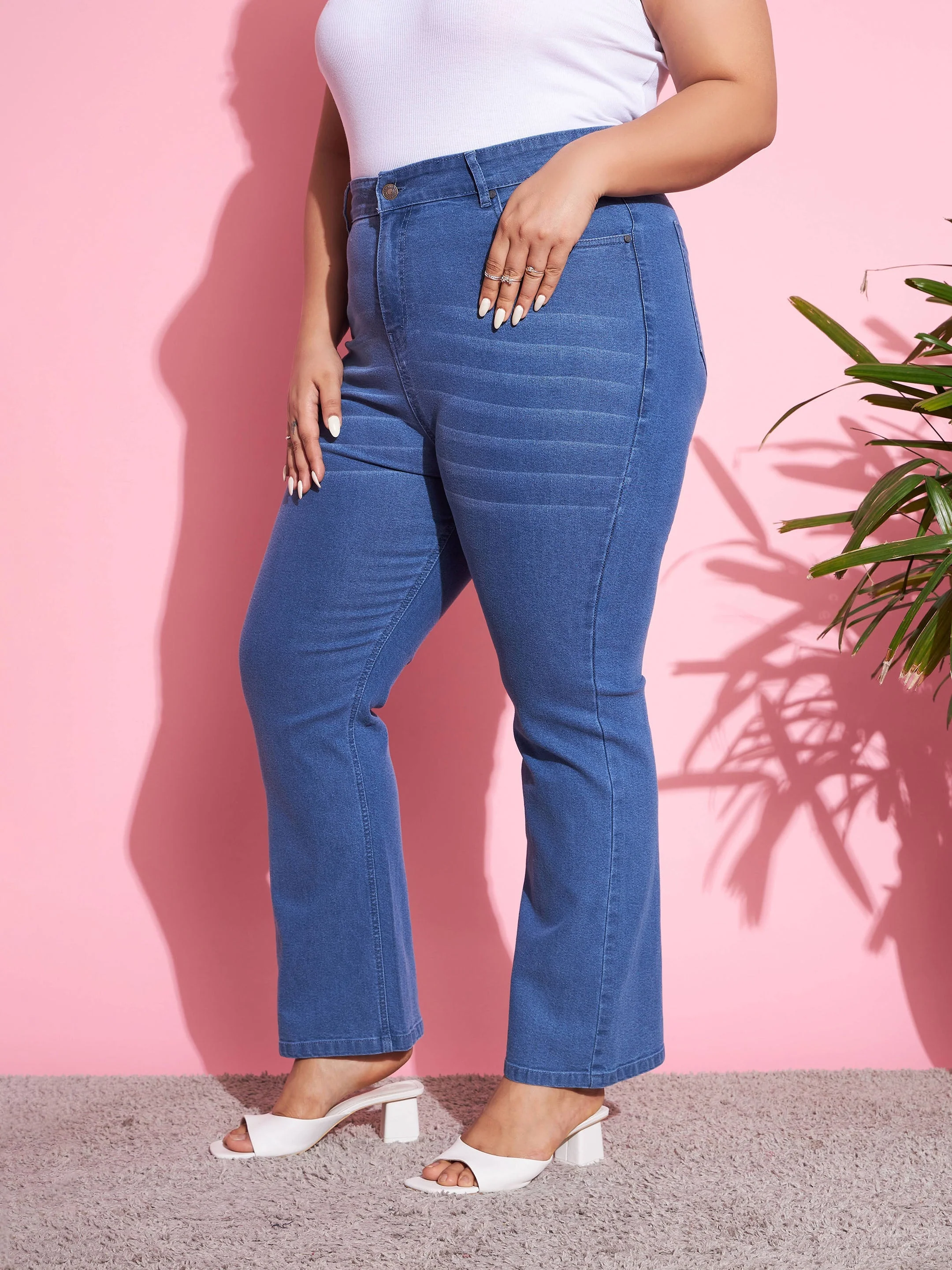 Women Blue Wash Denim Boot Cut Jeans - Image 3