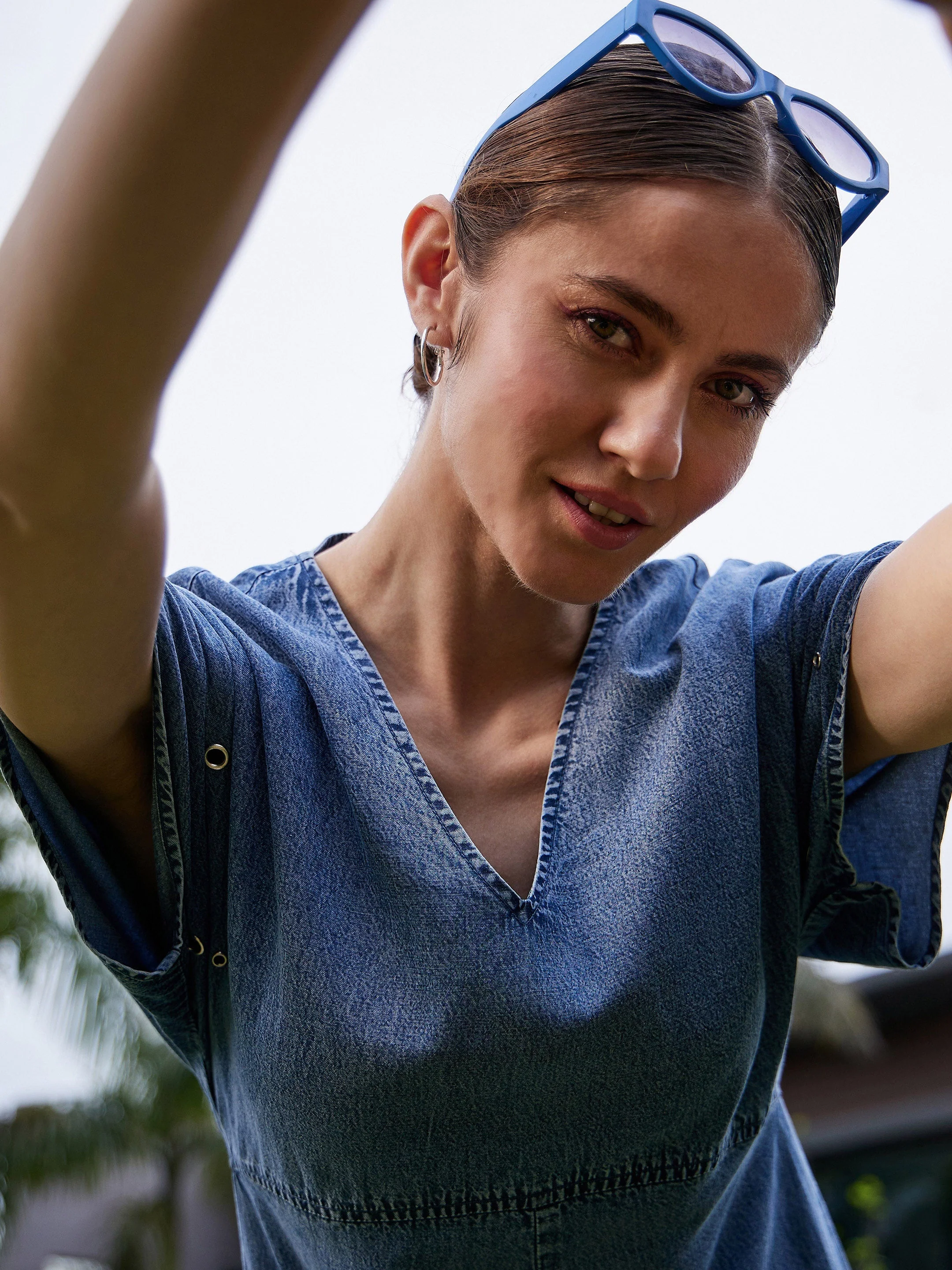 Women Blue Wash Tencel Playsuit - Image 5