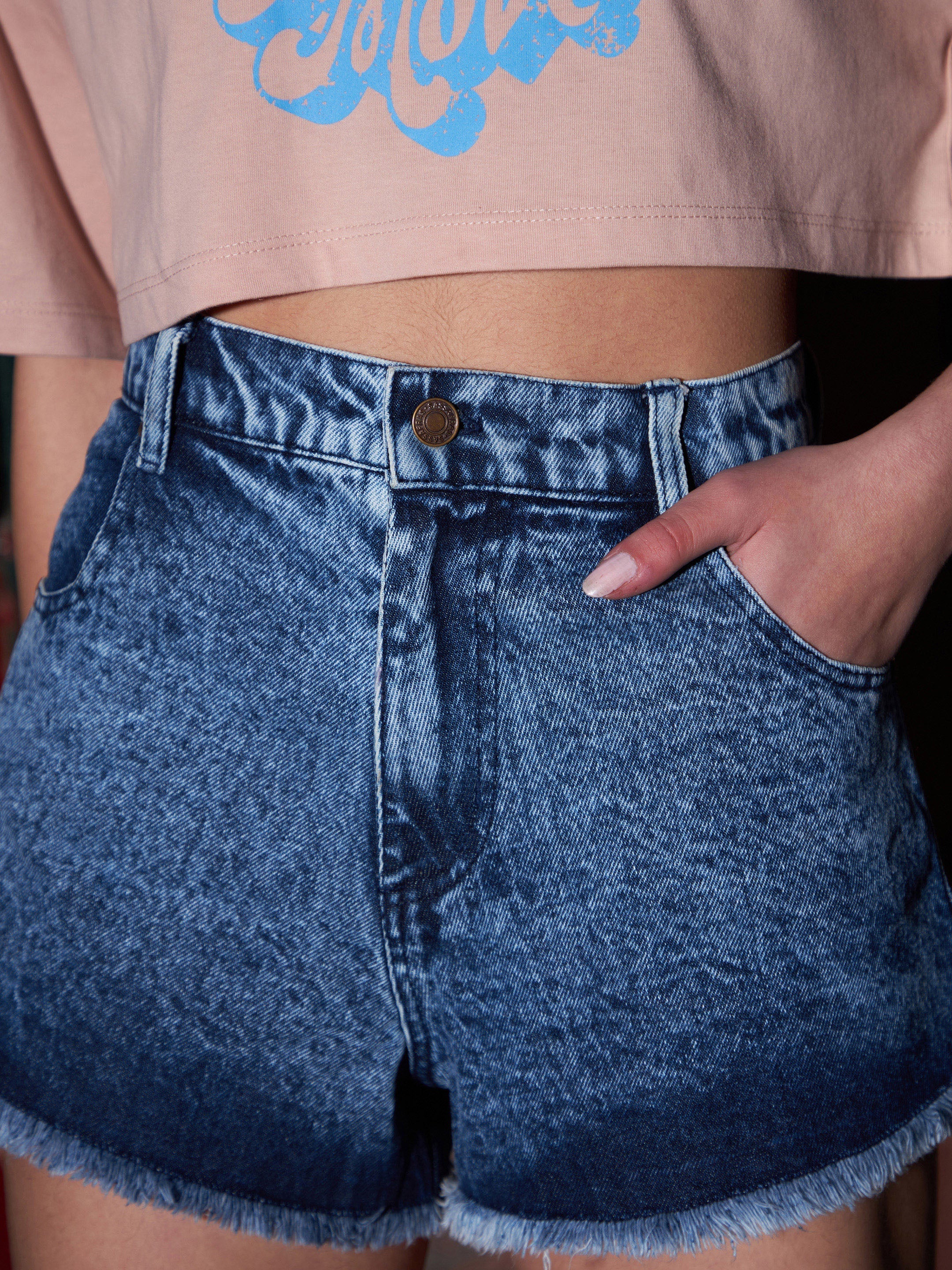 Women Blue Washed Denim High Waist A-Line Shorts - Image 3