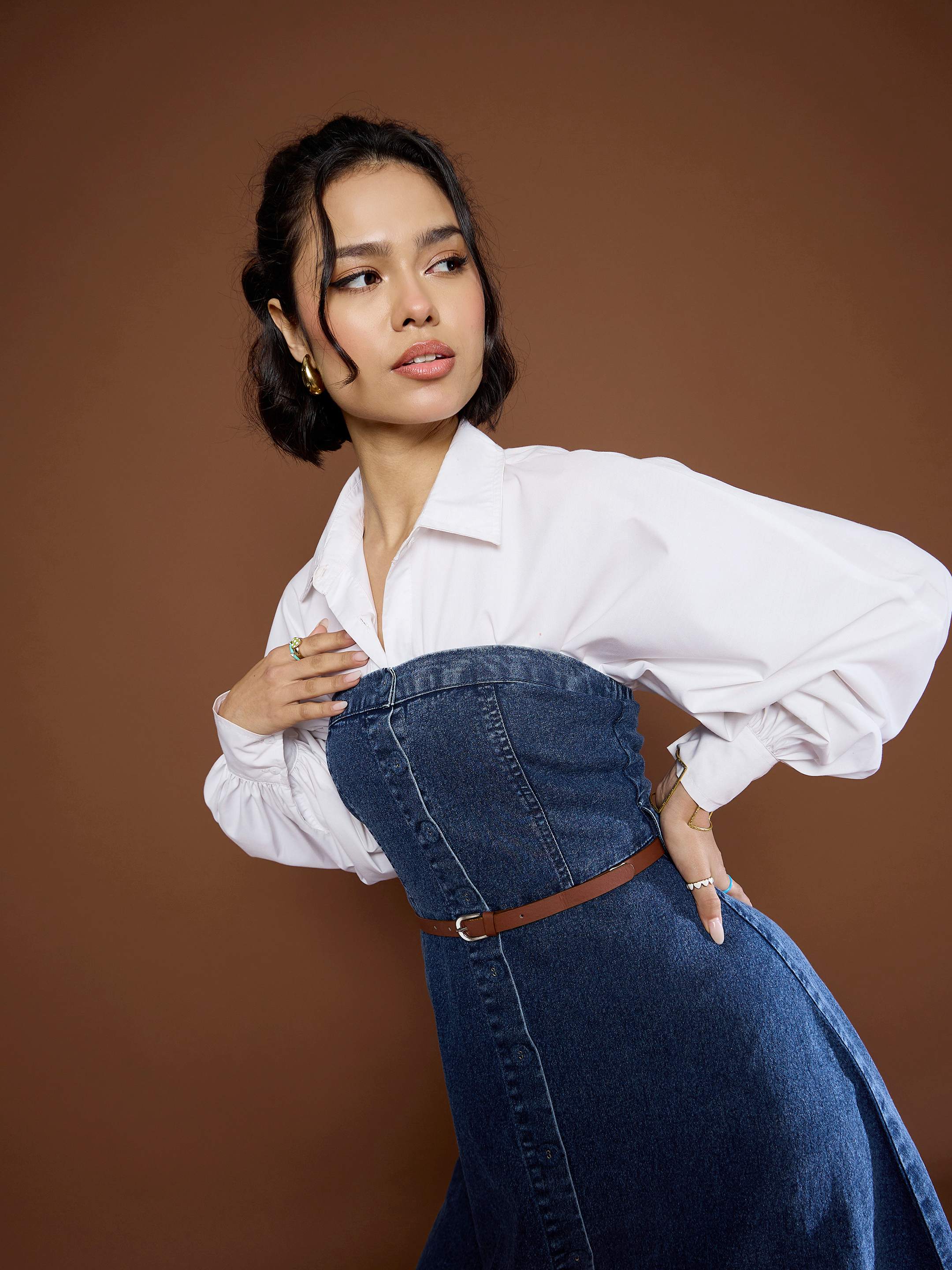 Women Blue Washed Denim Tube Dress - Image 2