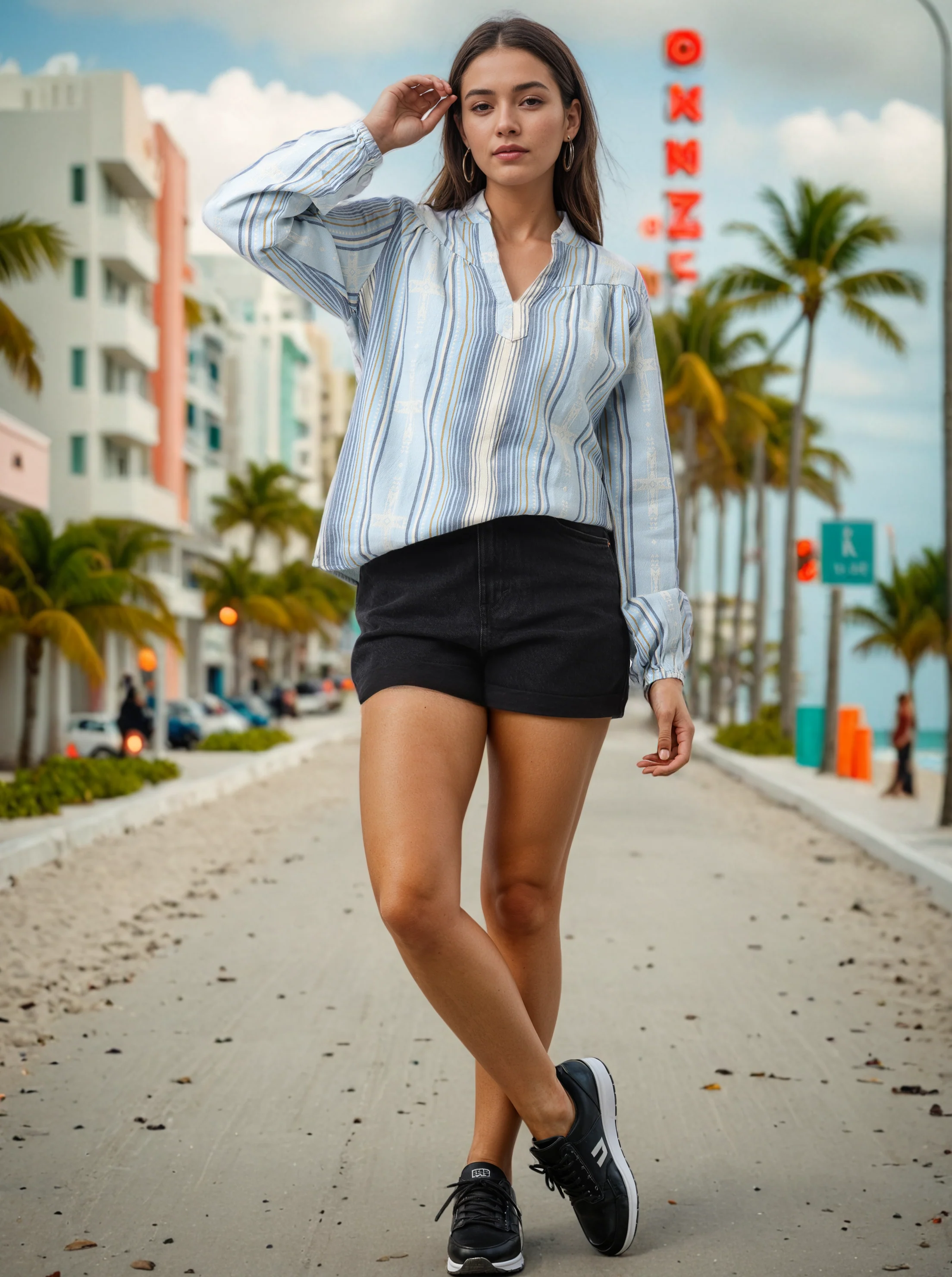Women Blue & White Mandarin collar Top - Image 6