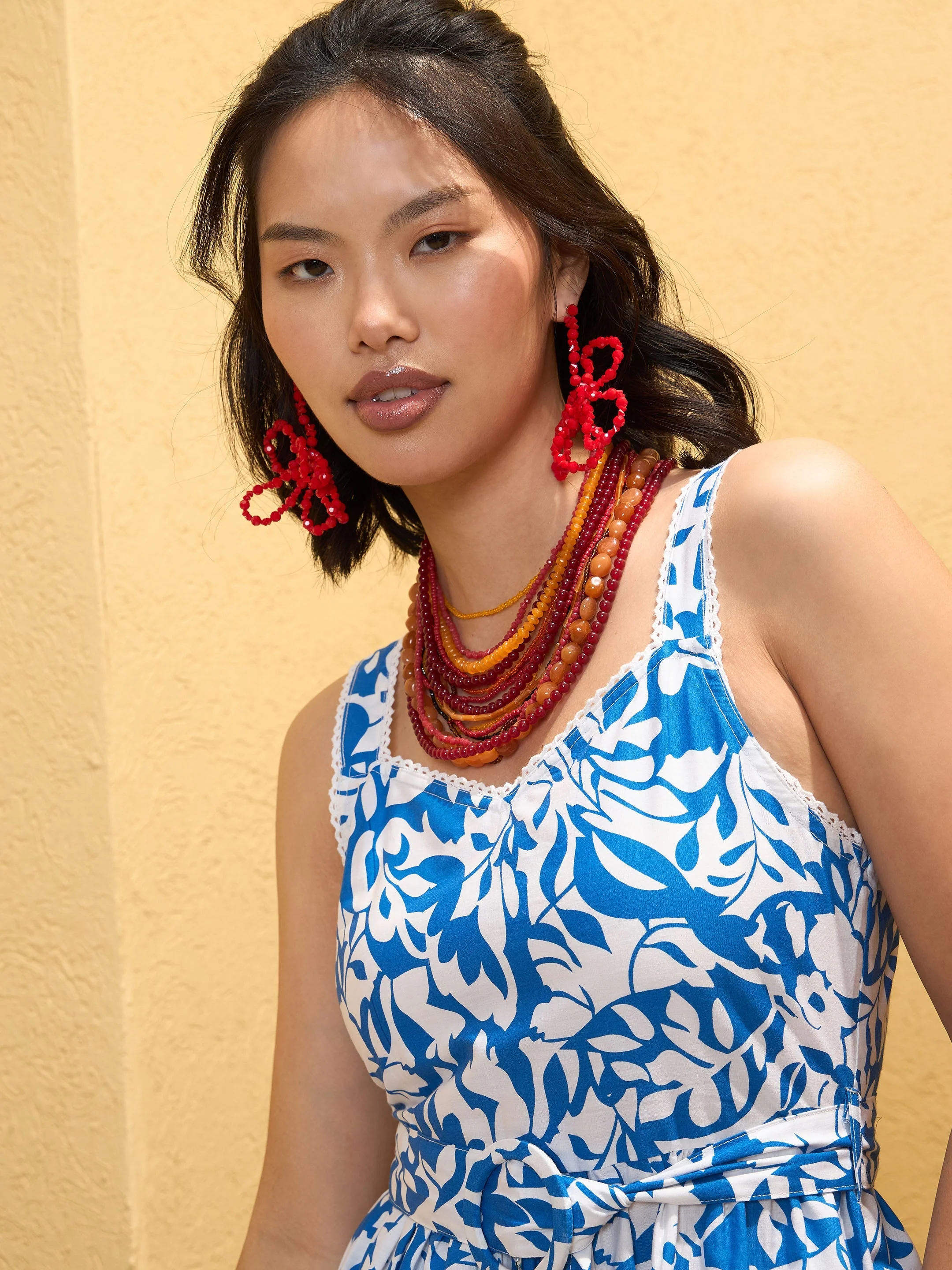 Women Blue & White Strappy Short Flared Dress - Image 3