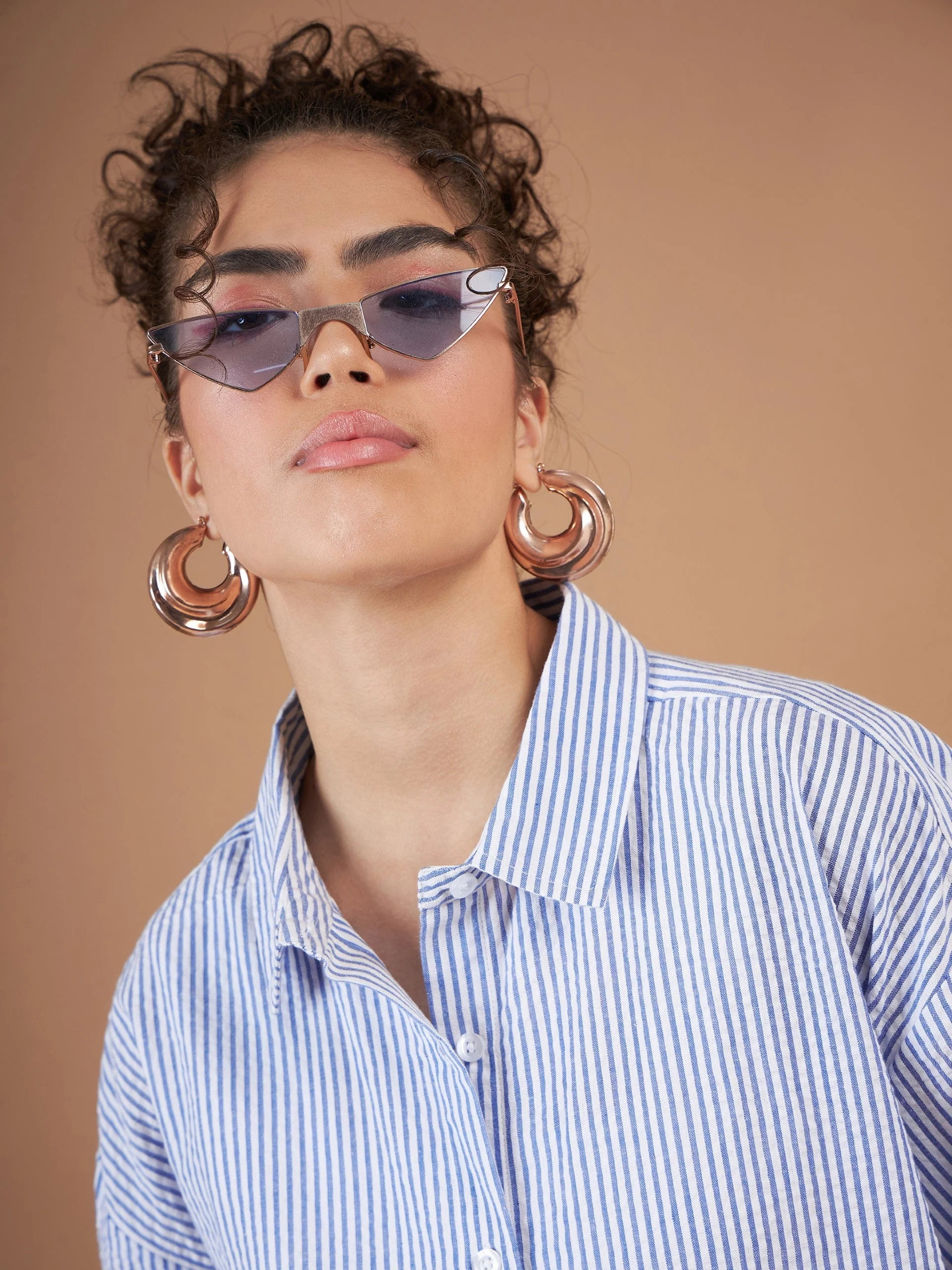 Women Blue & White Striped Oversized Shirt - Image 4