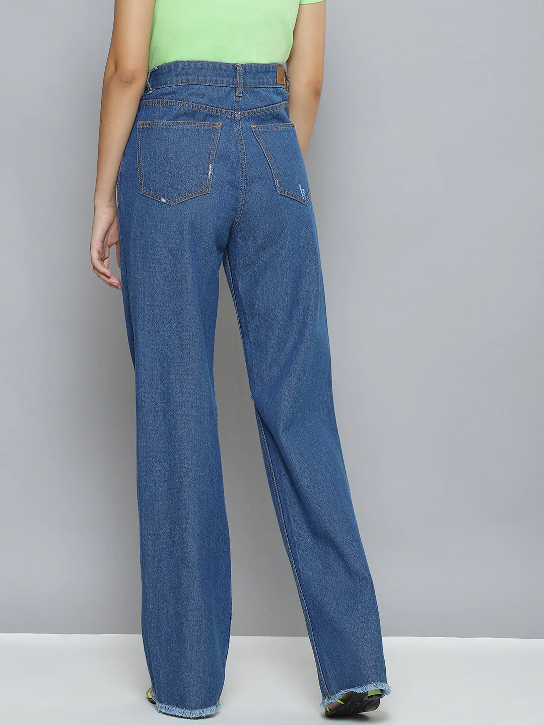 Women Blue Wide Leg Distressed Slit Jeans - Image 3