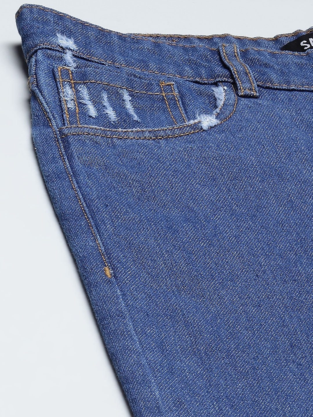 Women Blue Wide Leg Distressed Slit Jeans - Image 6