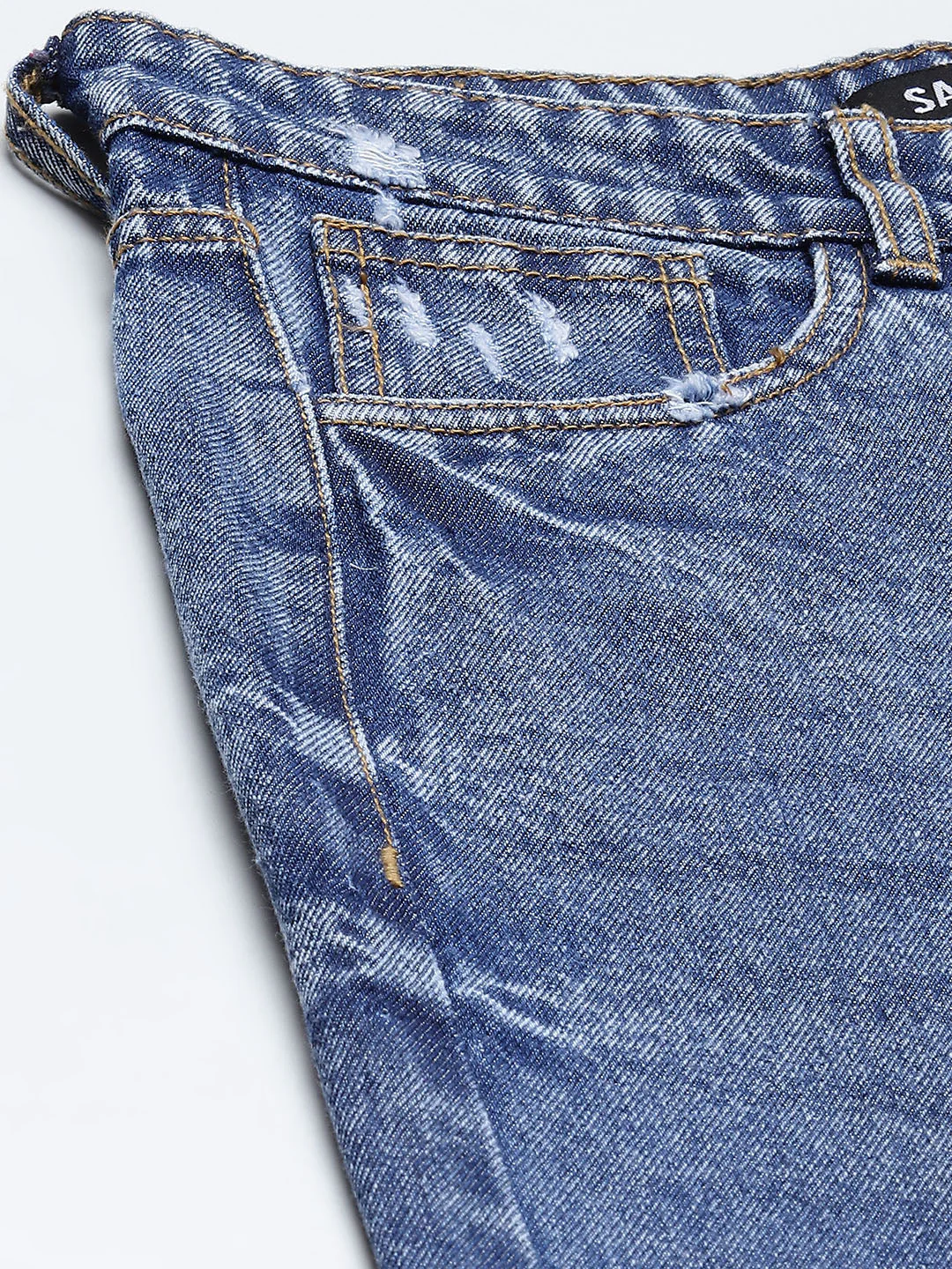 Women Blue Wide Leg Distressed Slit Jeans - Image 6