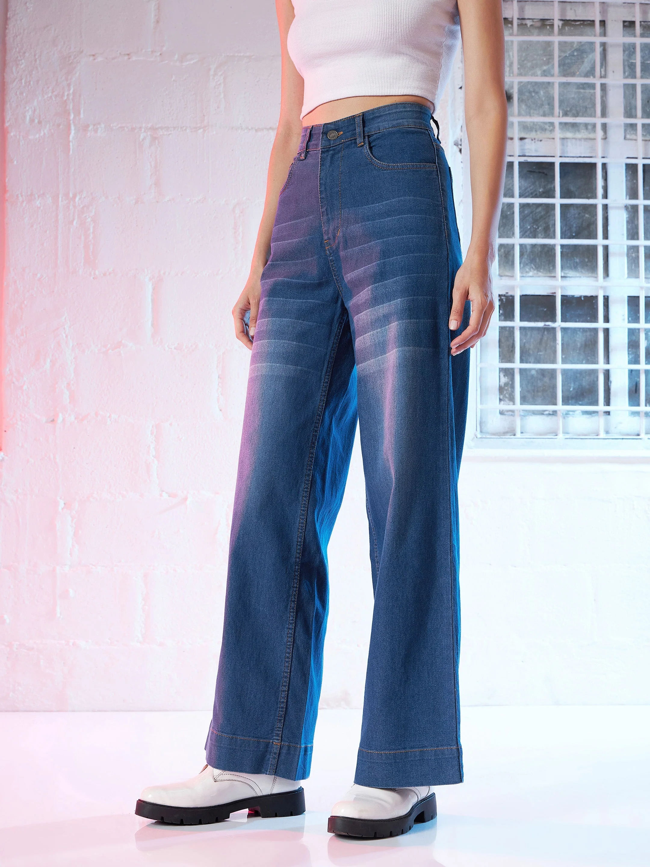 Women Blue Wide Leg Jeans - Image 3