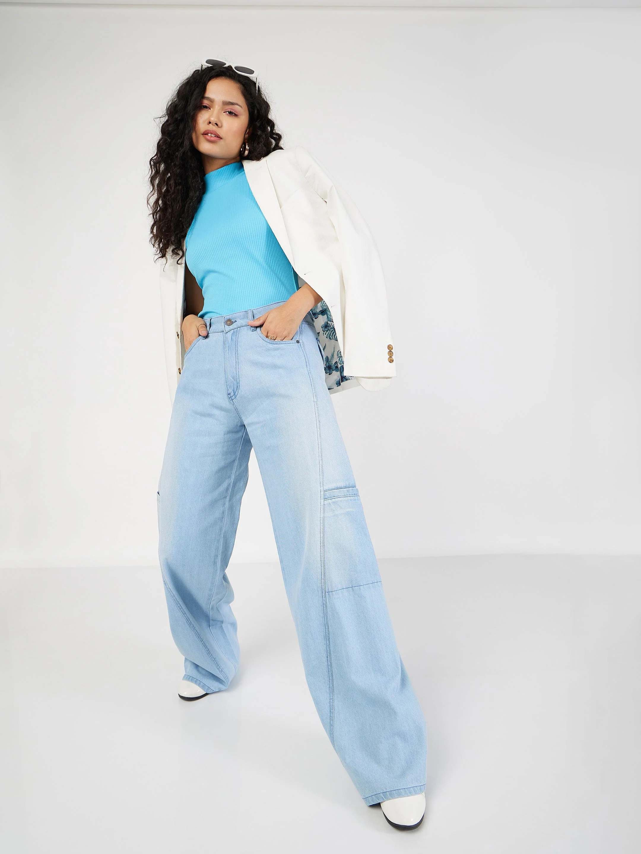 Women Blue Wide Leg Jeans - Image 2