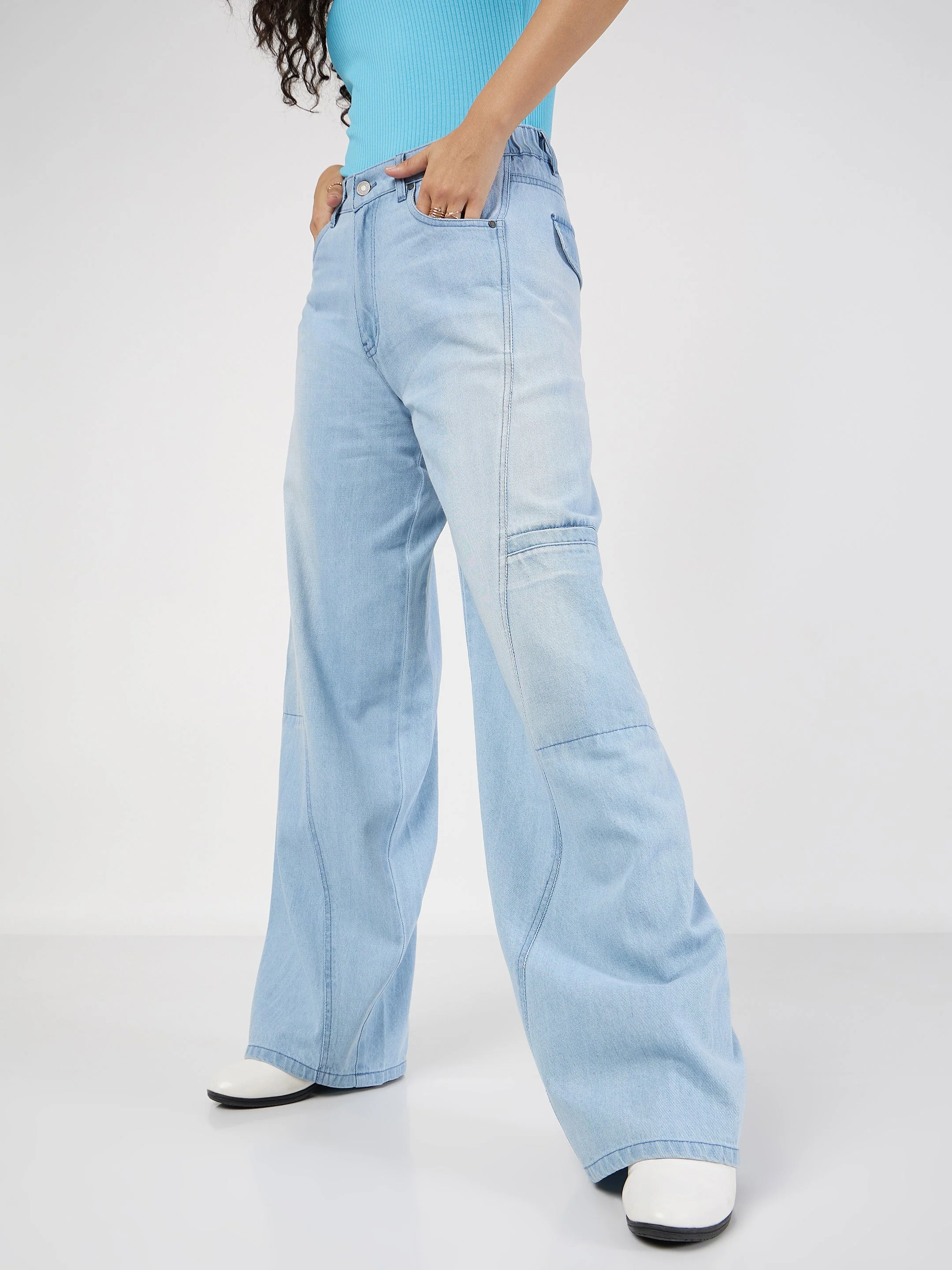 Women Blue Wide Leg Jeans - Image 3
