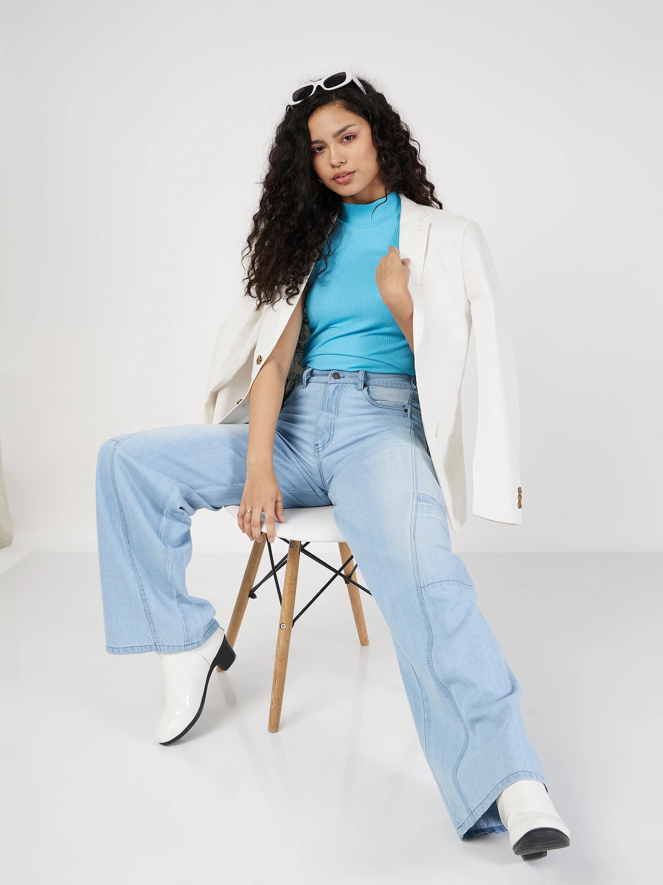 Women Blue Wide Leg Jeans - Image 6