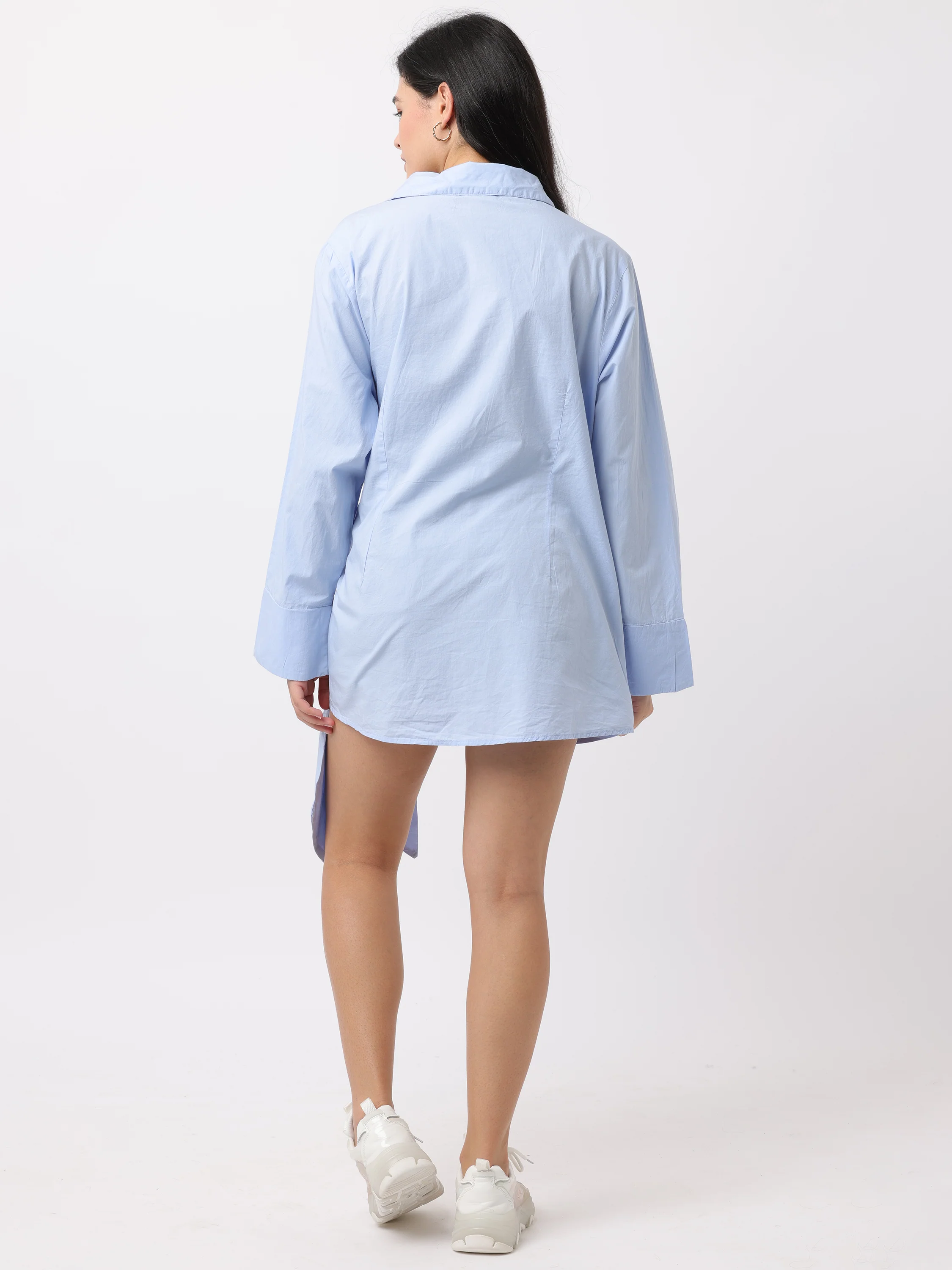 Women Blue Wrap Around Shirt Dress - Image 4