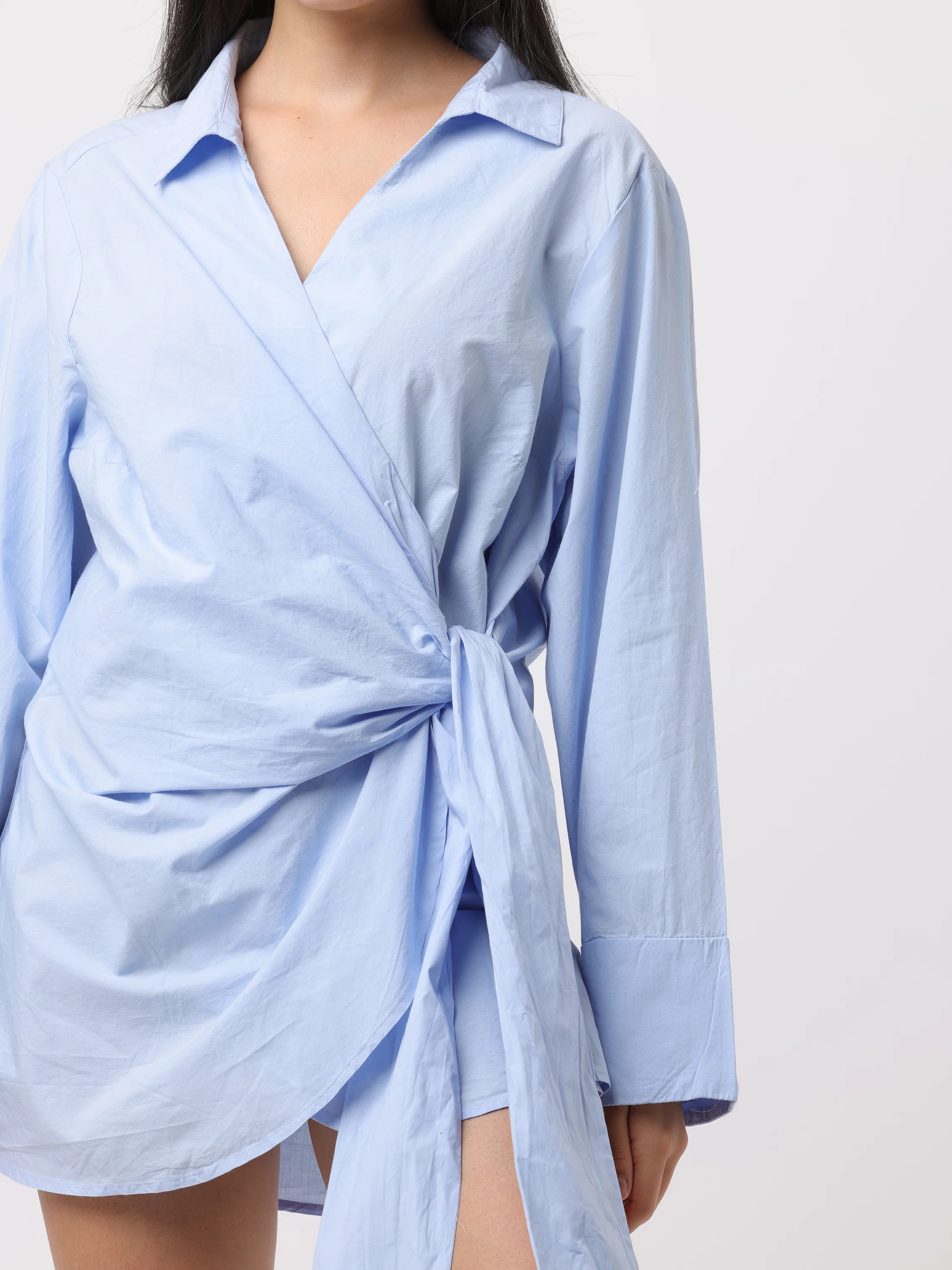 Women Blue Wrap Around Shirt Dress - Image 6