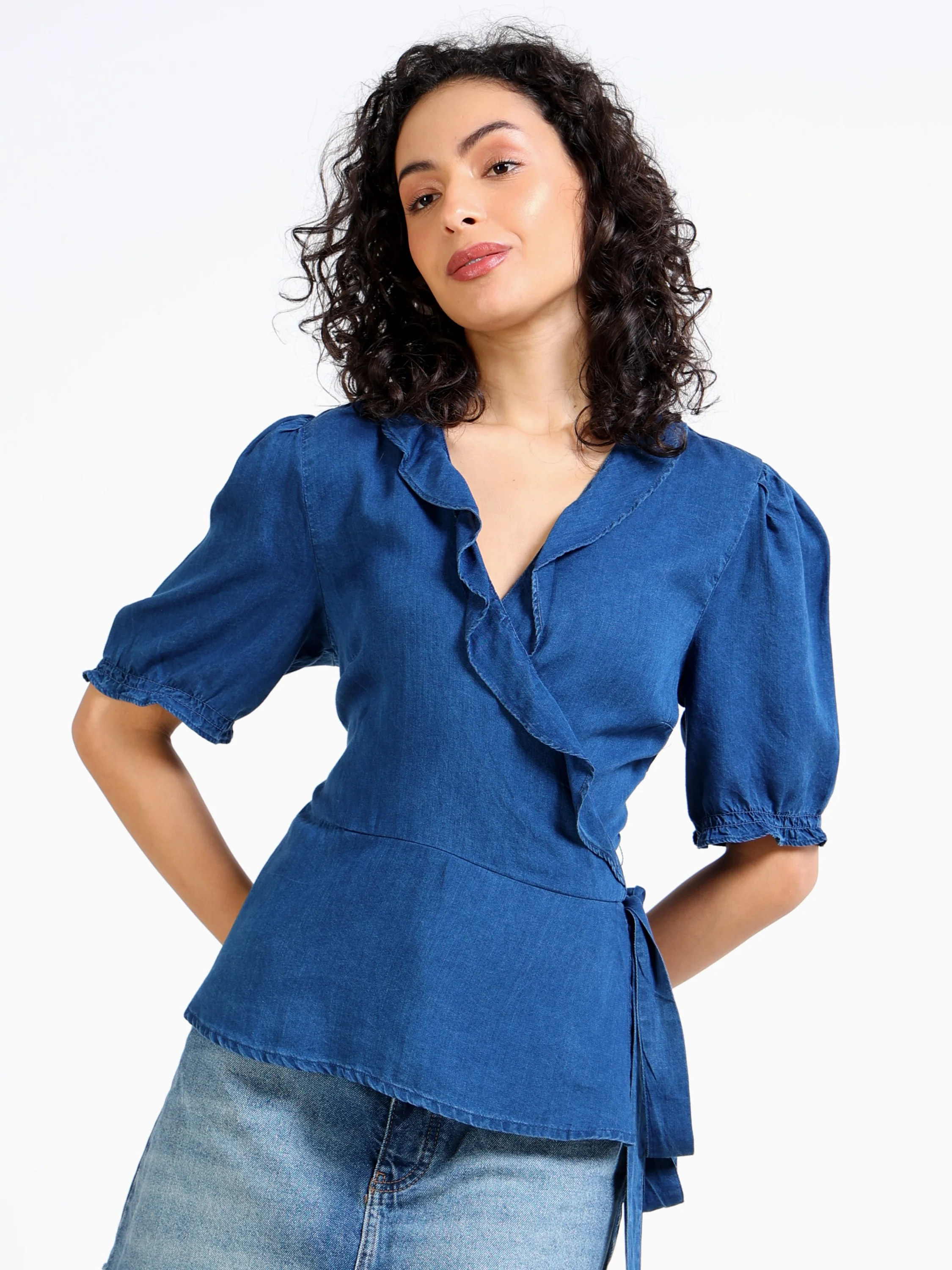 Women Blue Wrap Around Top - Image 3