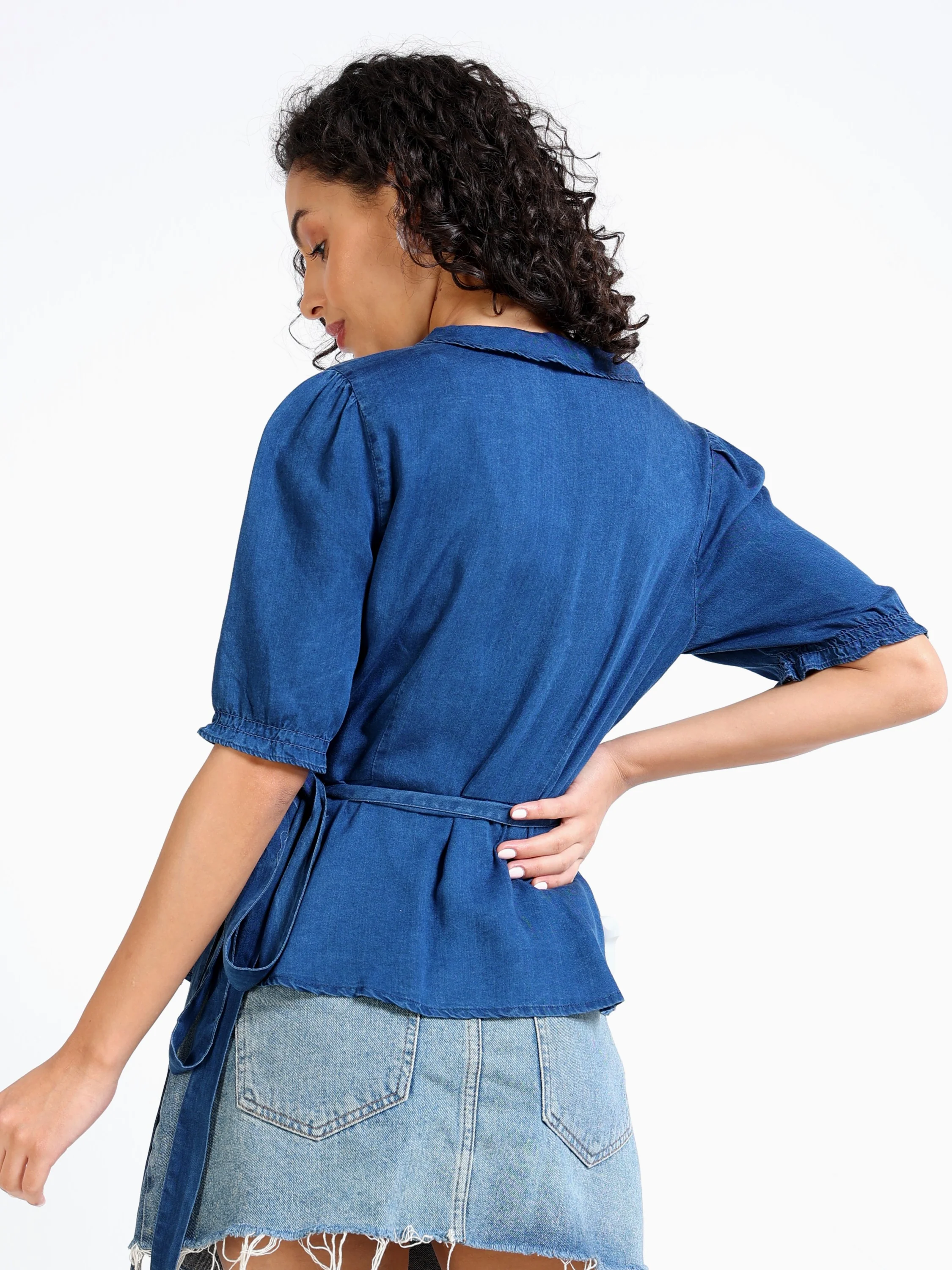 Women Blue Wrap Around Top - Image 4