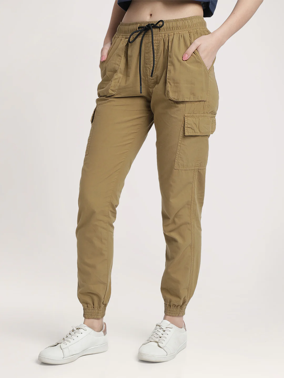 Women Bronze-Toned Cargo Joggers Trousers - Image 2