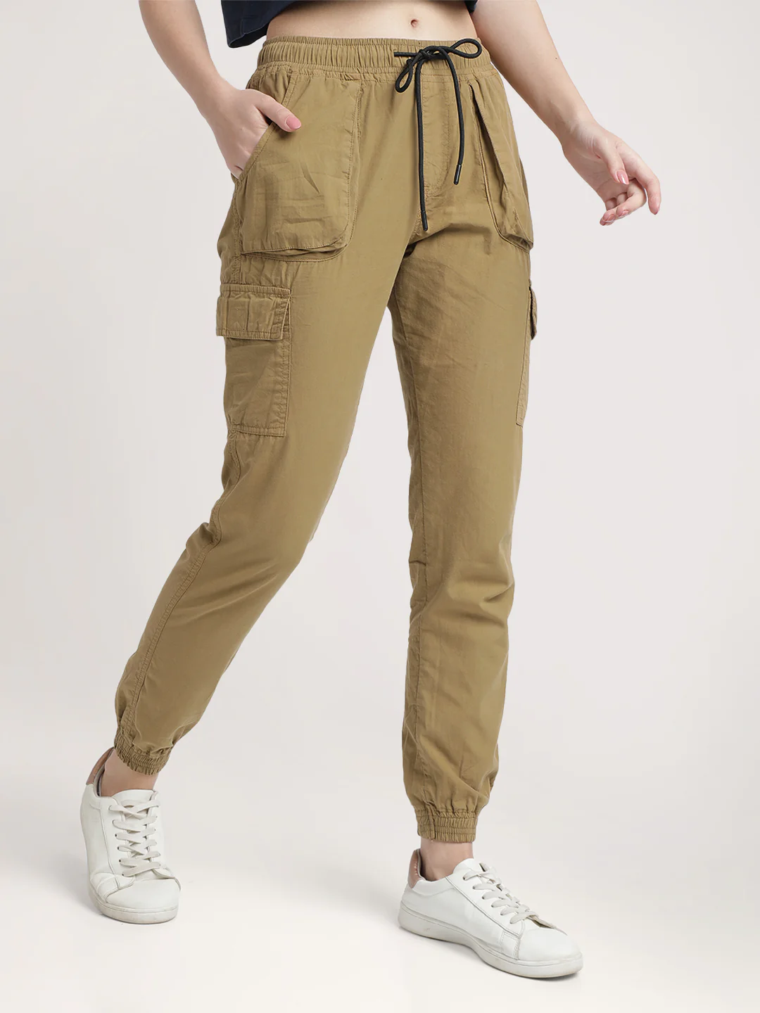 Women Bronze-Toned Cargo Joggers Trousers - Image 3