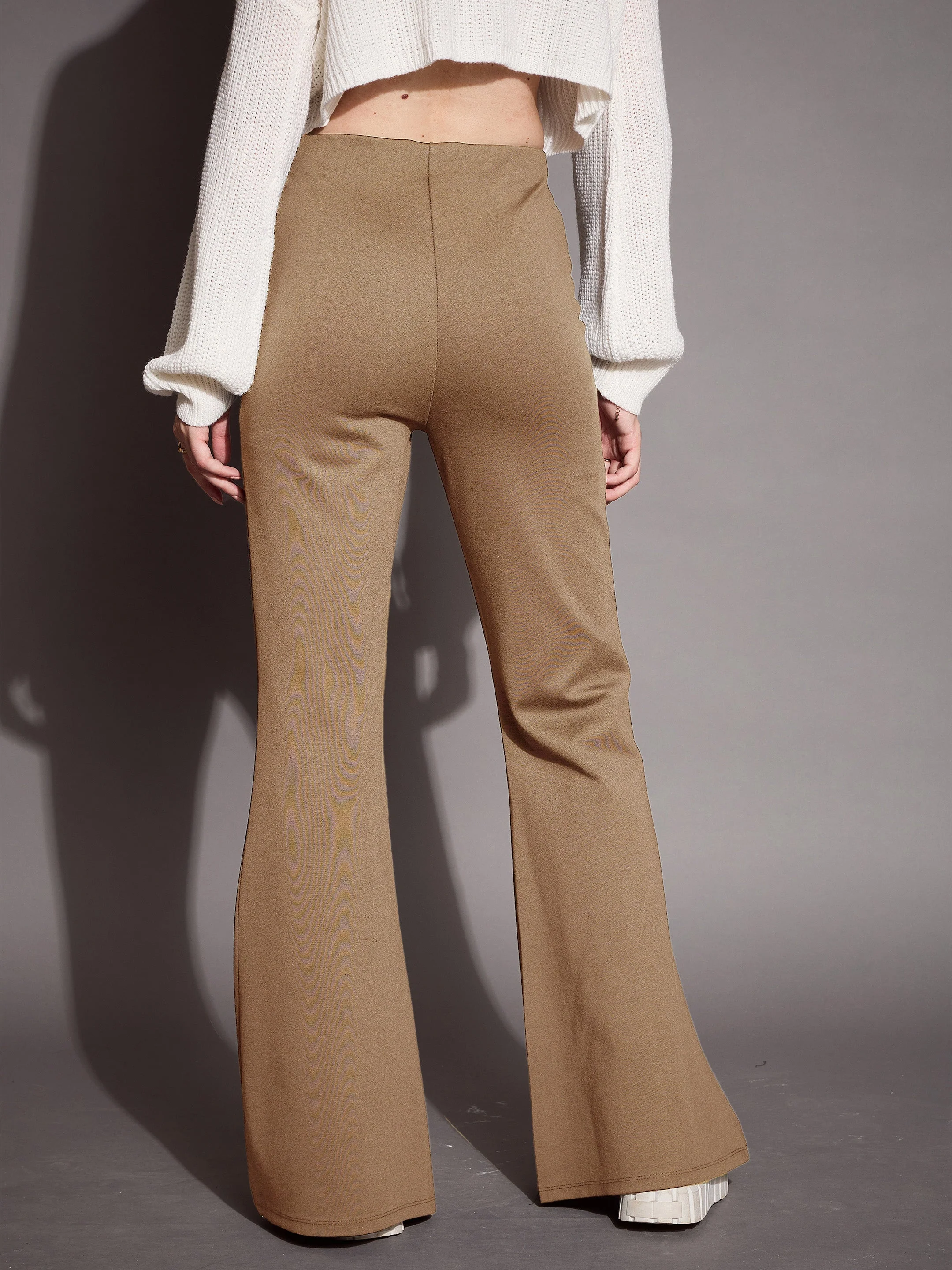 Women Brown Bootcut Flared High-Rise Trousers - Image 5