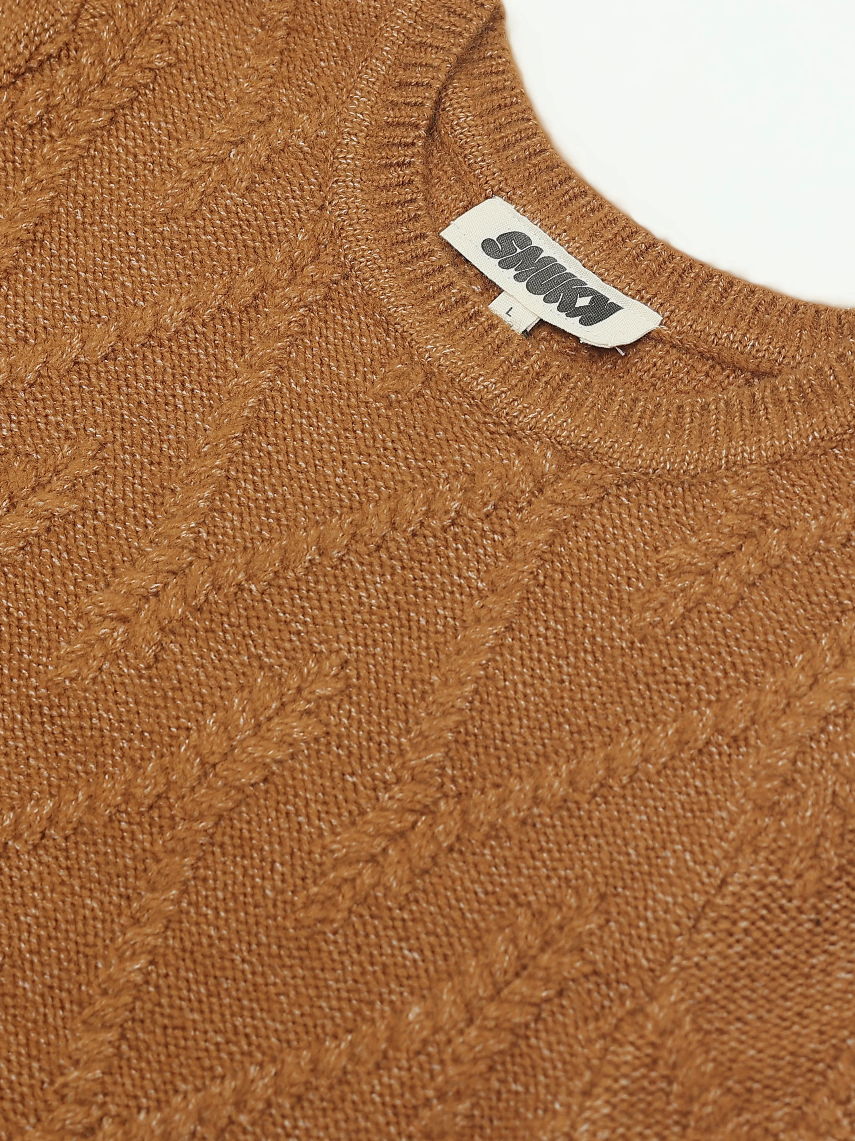 Women Brown Cable Knit Sweater - Image 7