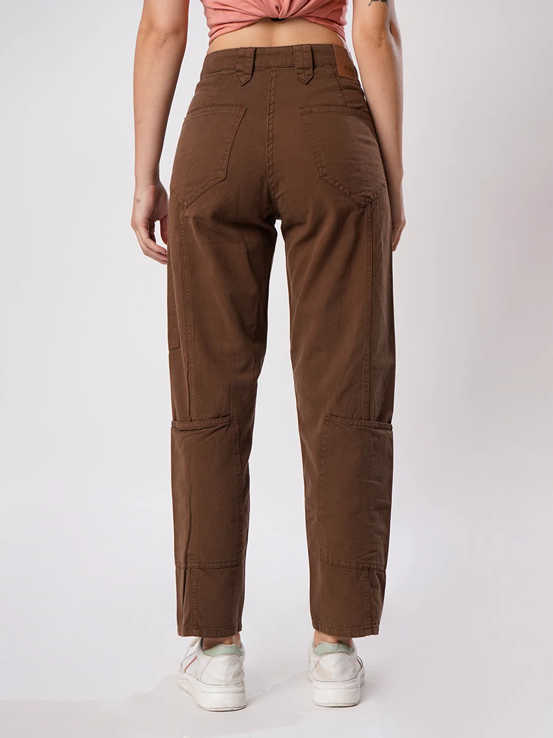 Women Brown Cargo Trouser with Waistband detailing - Image 5