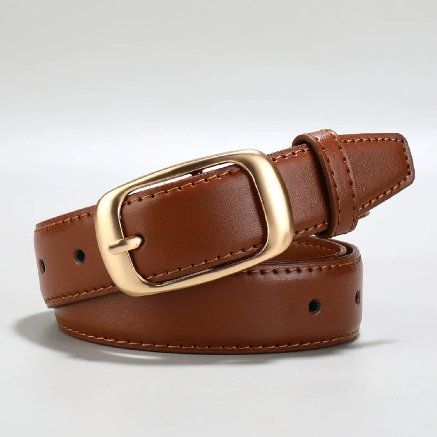 Women Brown Classic Rectangle Buckle Brown Belt - Image 3
