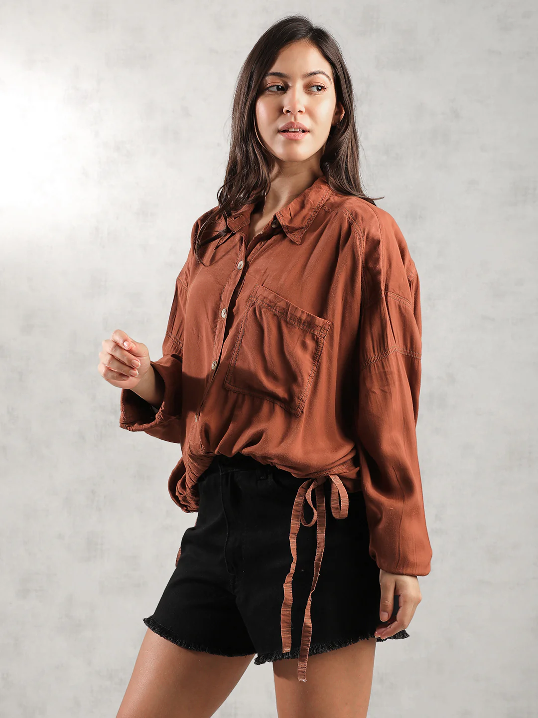 Women Brown Super Cool Oversize Top - Image 3