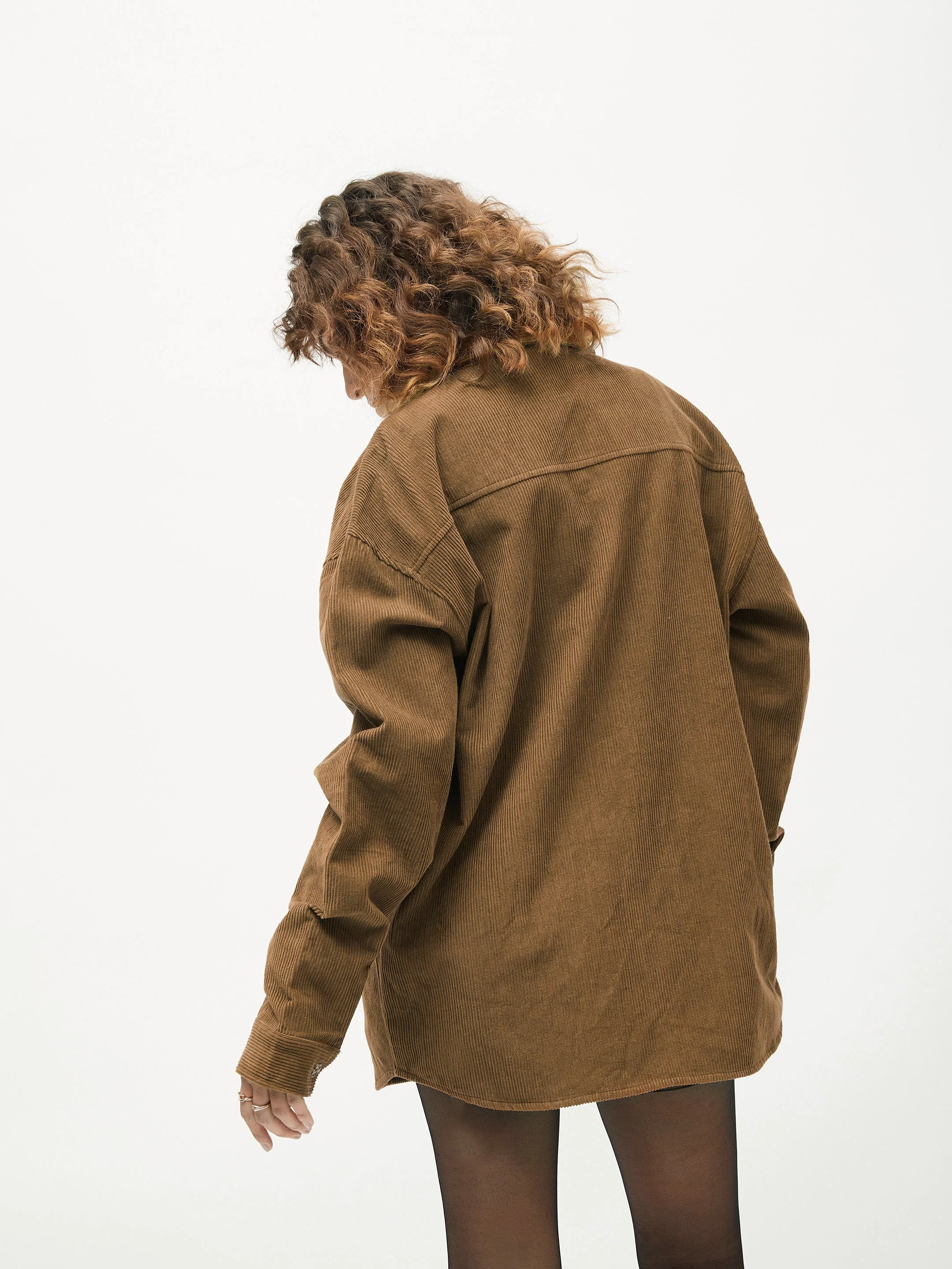 Women Brown Corduroy Oversized Shirt - Image 2