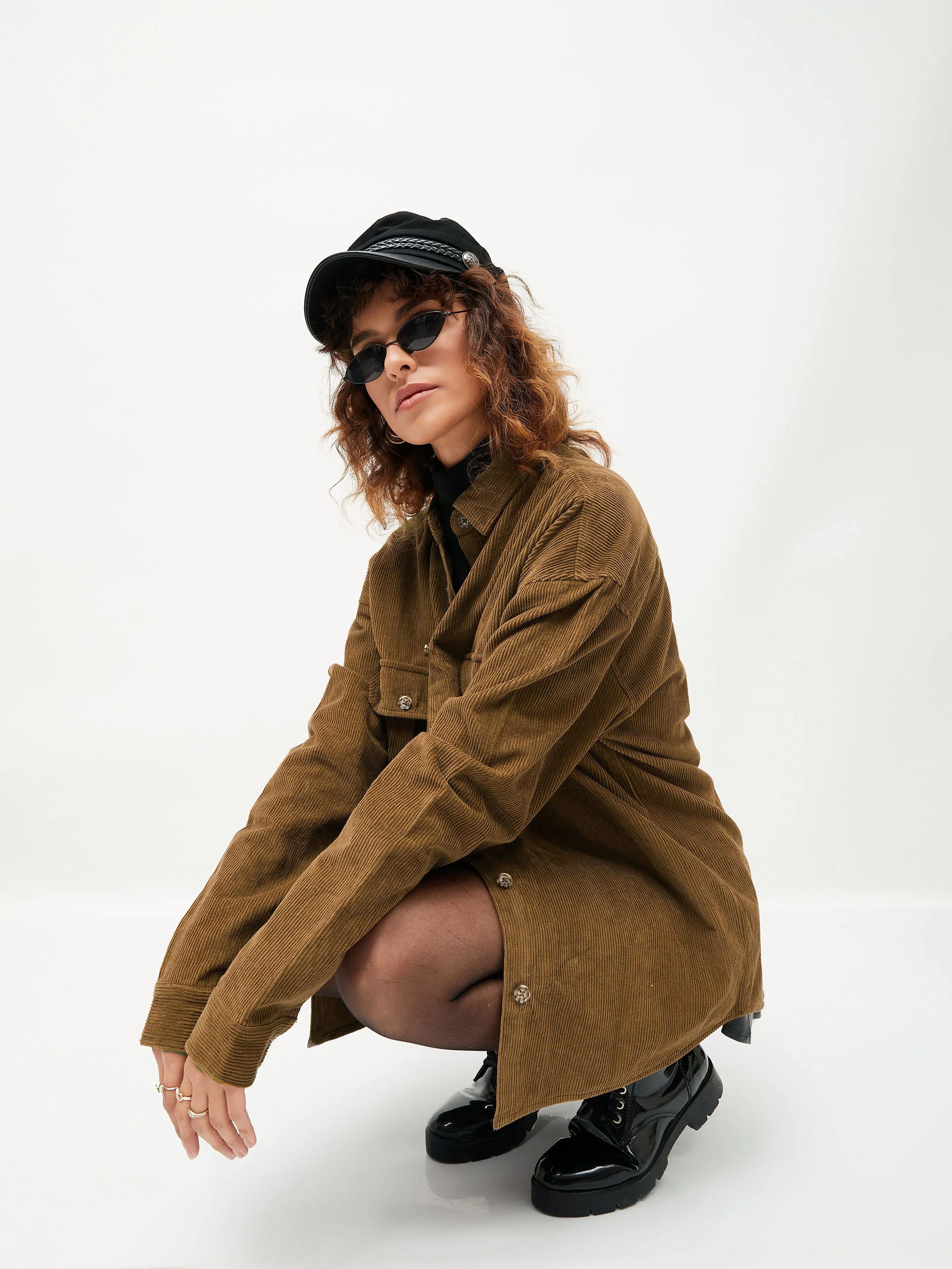 Women Brown Corduroy Oversized Shirt - Image 5
